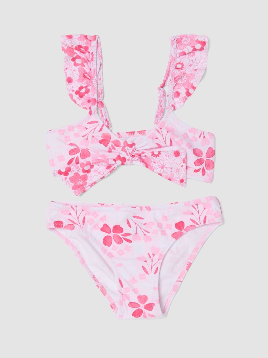 Bikini rosa in tessuto elasticizzato con stampa floreale_0