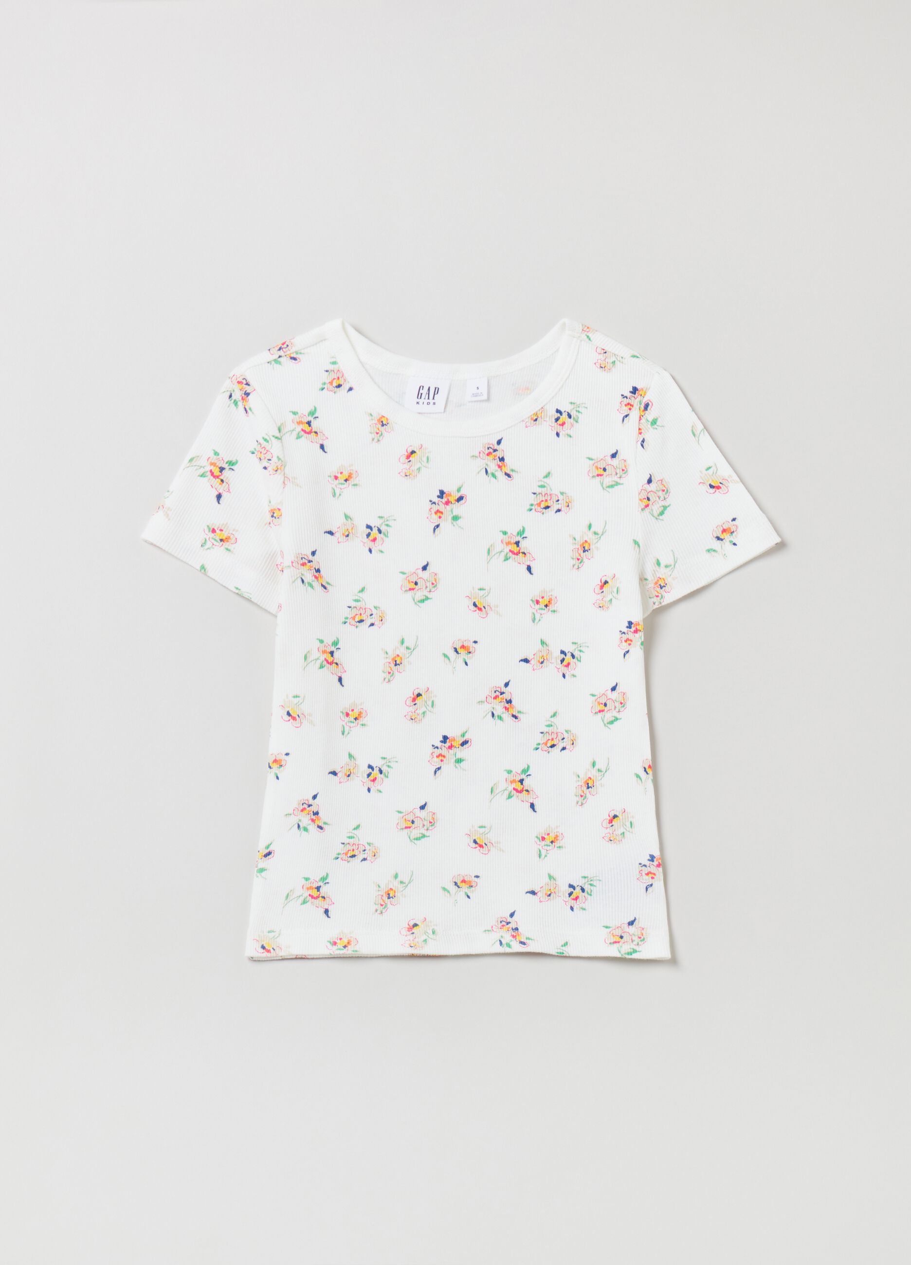 T-shirt a costina con fantasia floreale