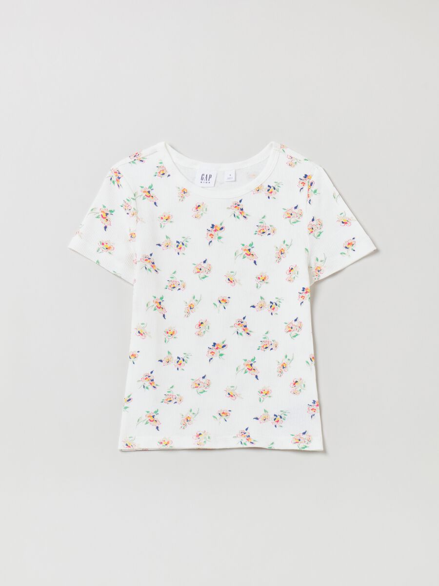 Ribbed T-shirt with floral pattern_0