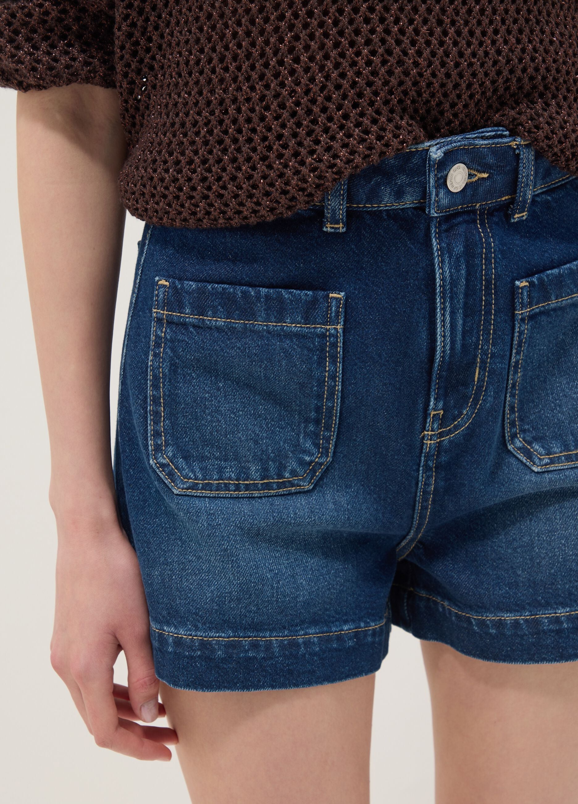 Blue denim Bermuda shorts in pure cotton