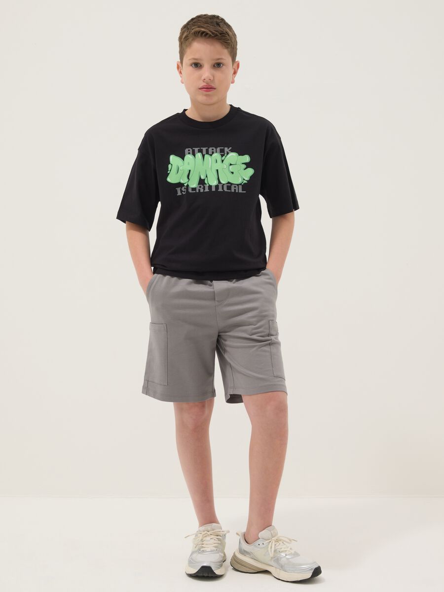 Black and grey pure cotton boys&rsquo; co-ord set with print, oversized fit_0