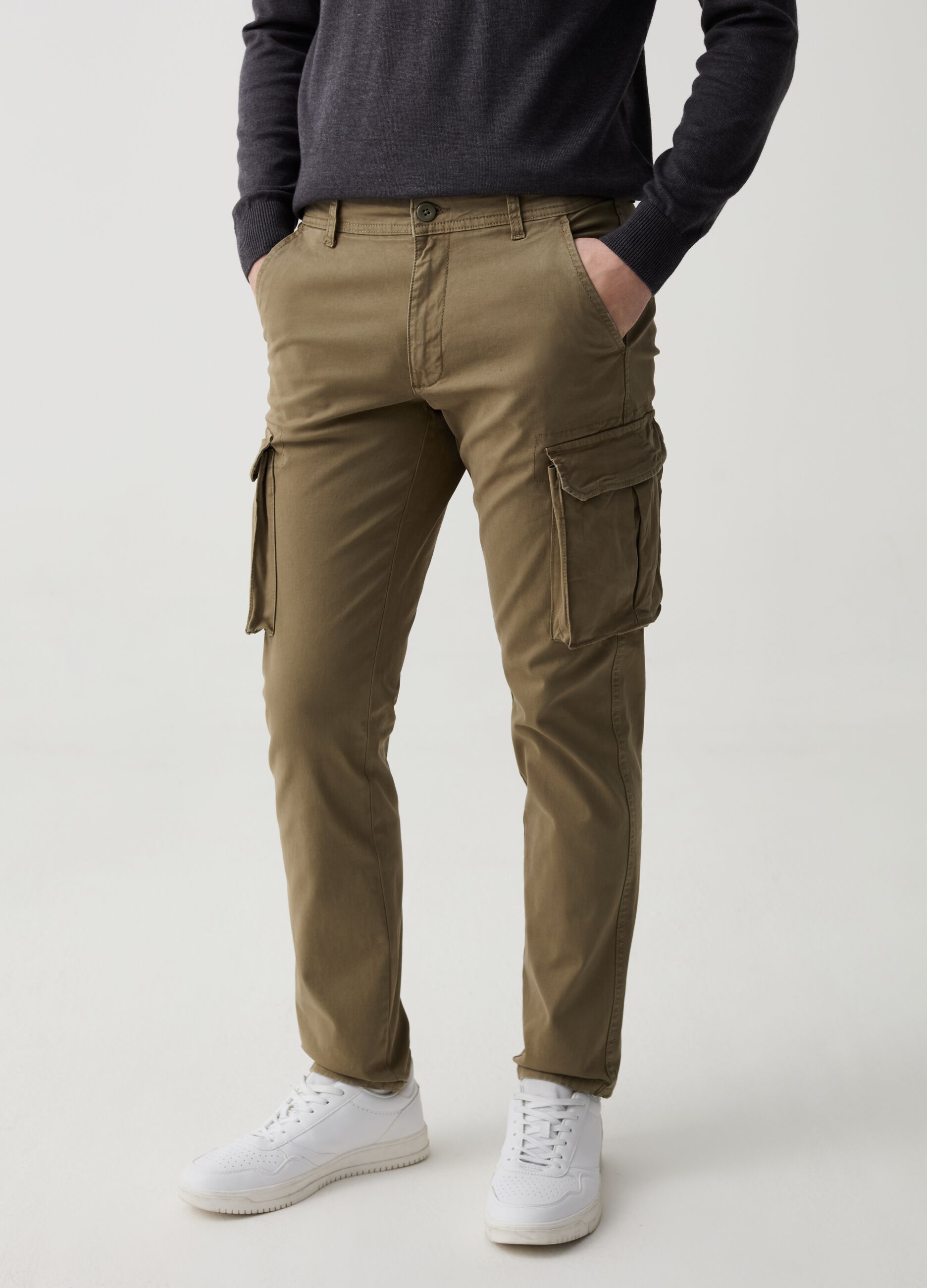 Slim-fit cargo trousers in stretch twill