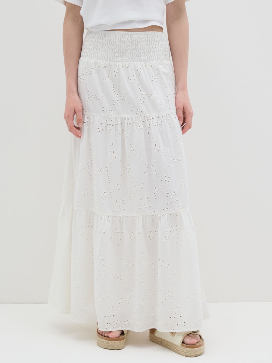 Women's White Long Skirt in Pure Cotton - Regular Fit_1