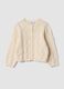 Beige openwork cotton-blend crew-neck cardigan_0