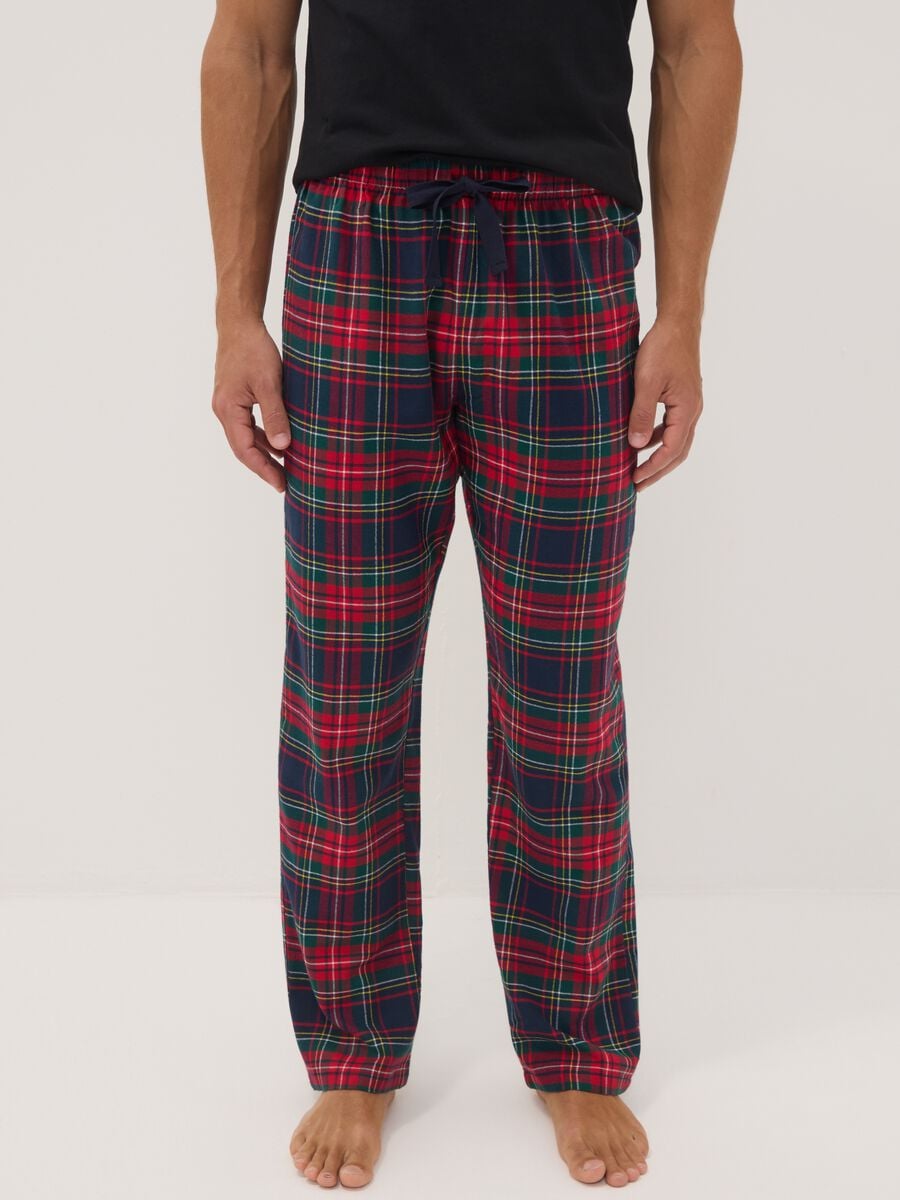 Red checked organic cotton flannel pyjama trousers_1