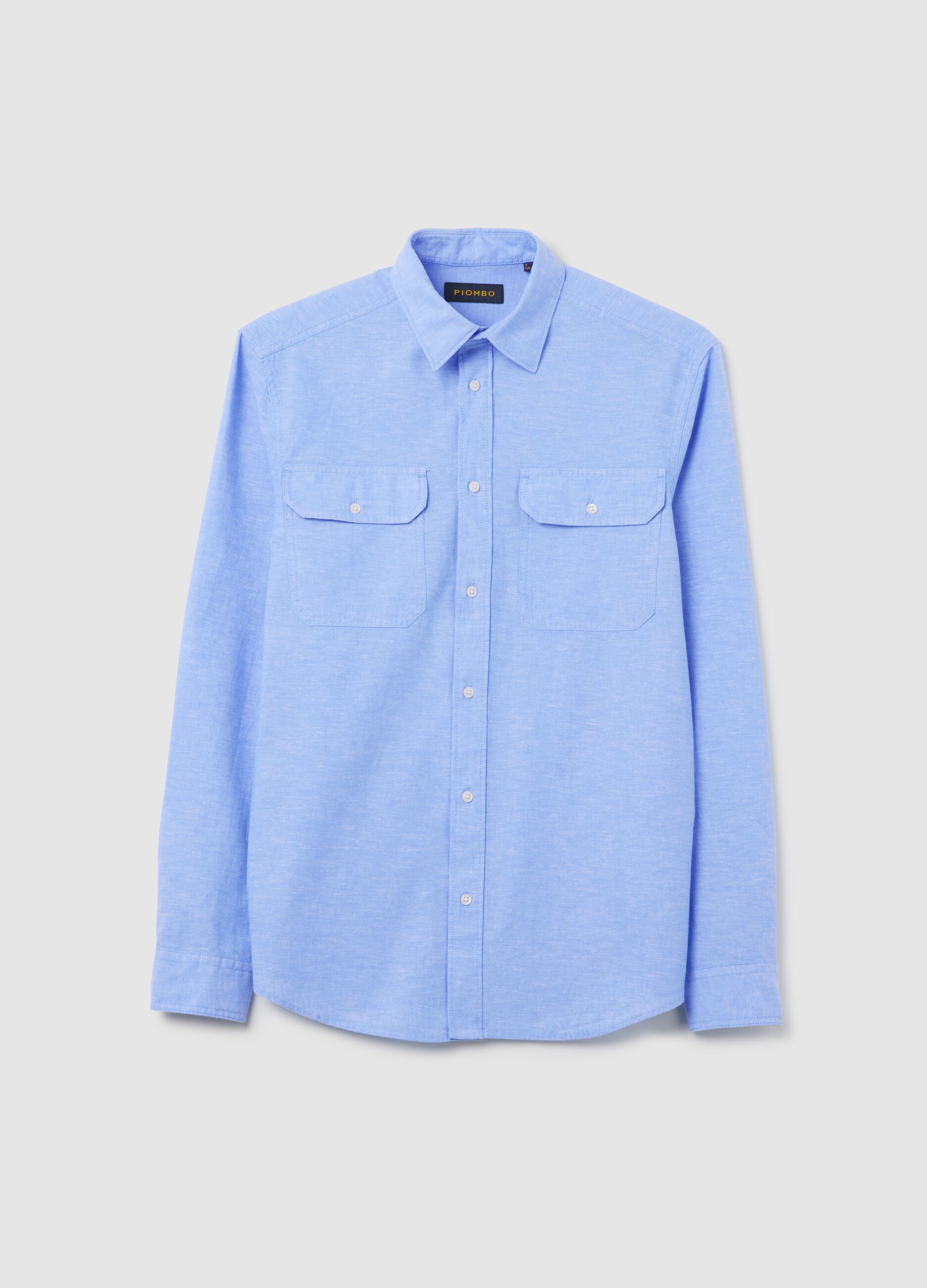 Classic Shirt in Cotton and Linen Blend Piombo
