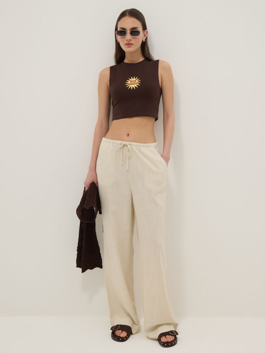 Tank top in cotone elasticizzato marrone regular fit con stampa_2