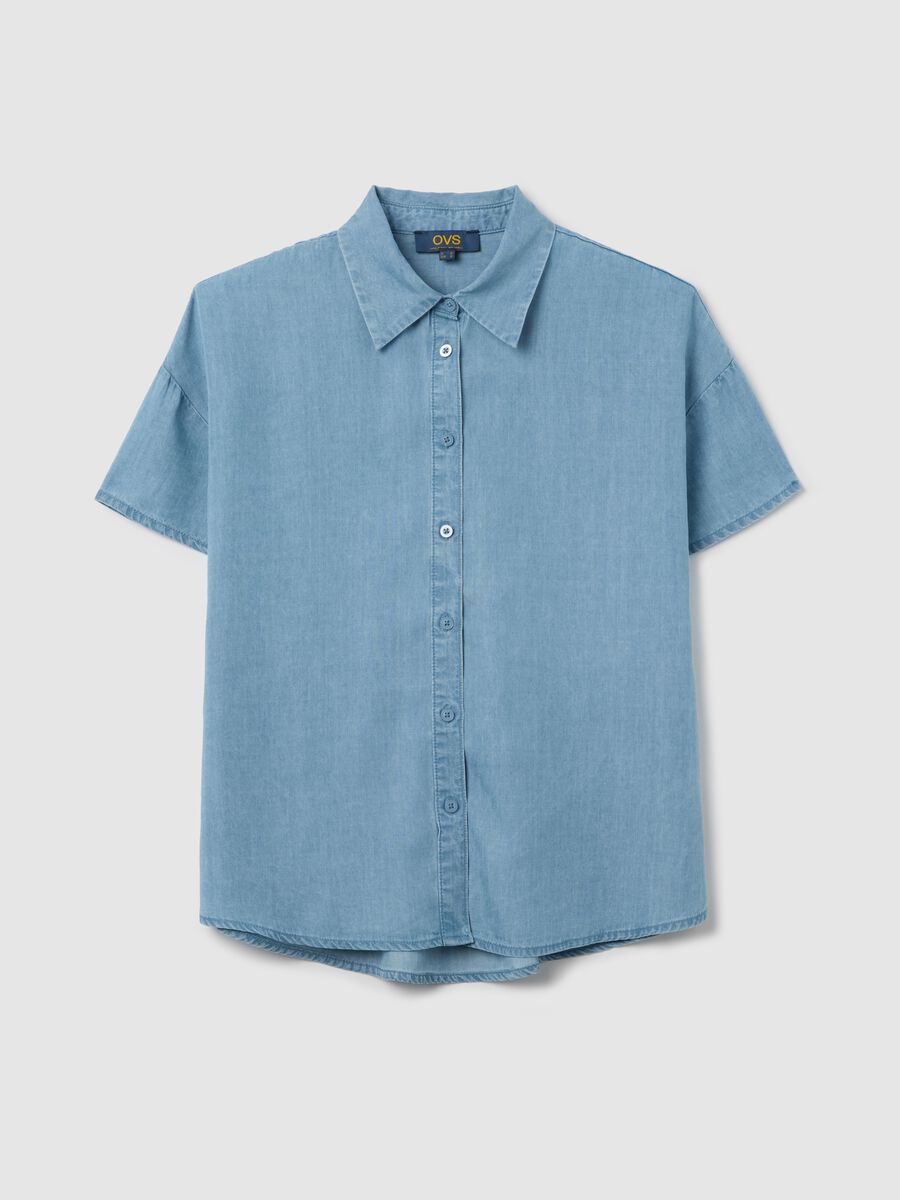 Short-sleeved denim shirt_4