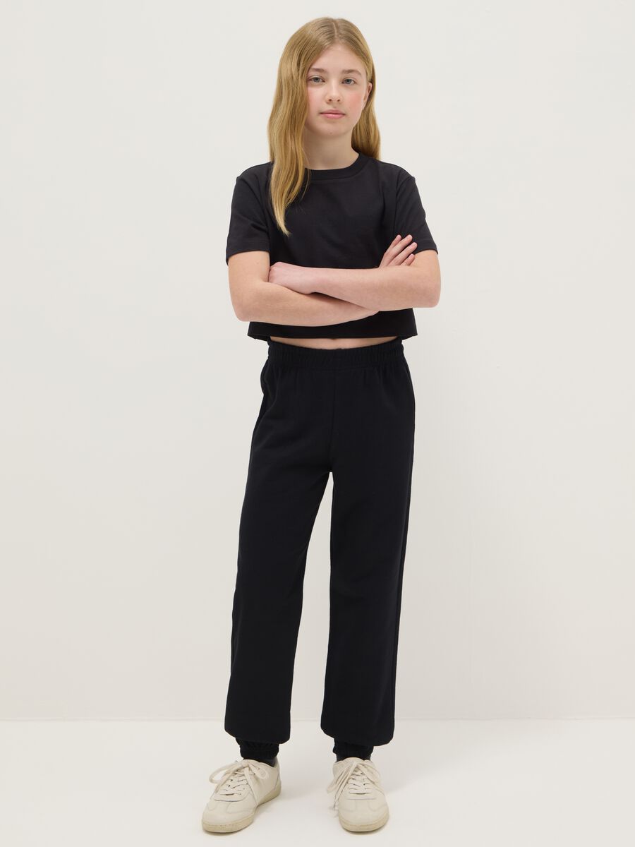 Girls' regular fit black pure cotton jogger trousers_0