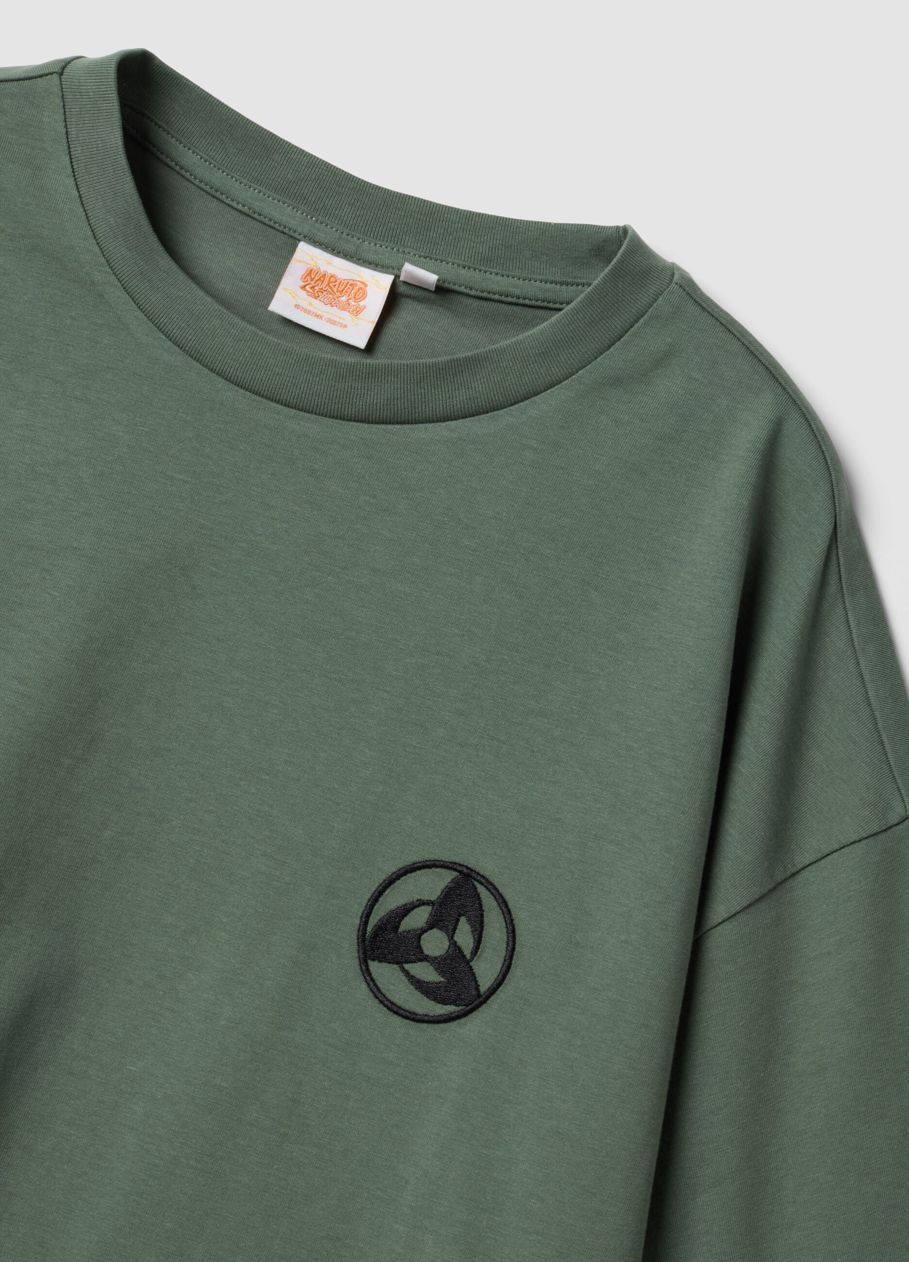 Green pure cotton T-shirt with Naruto print