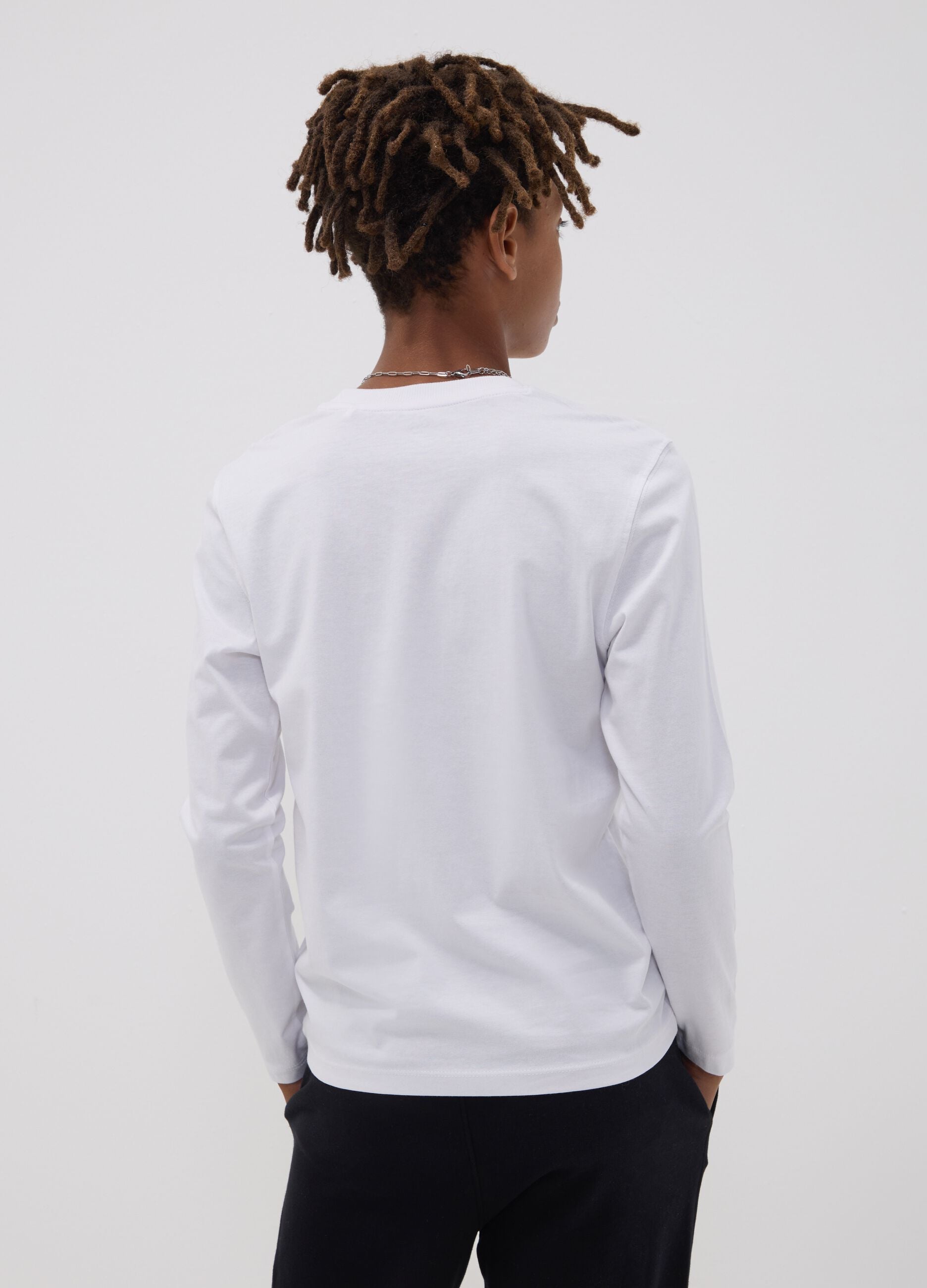 Boys&rsquo; white relaxed-fit T-shirt in pure organic cotton