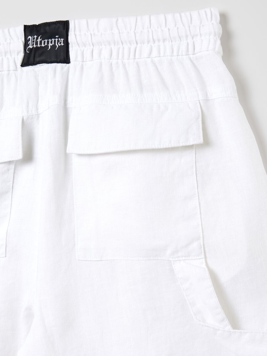 100% Linen White Cargo Trousers_7