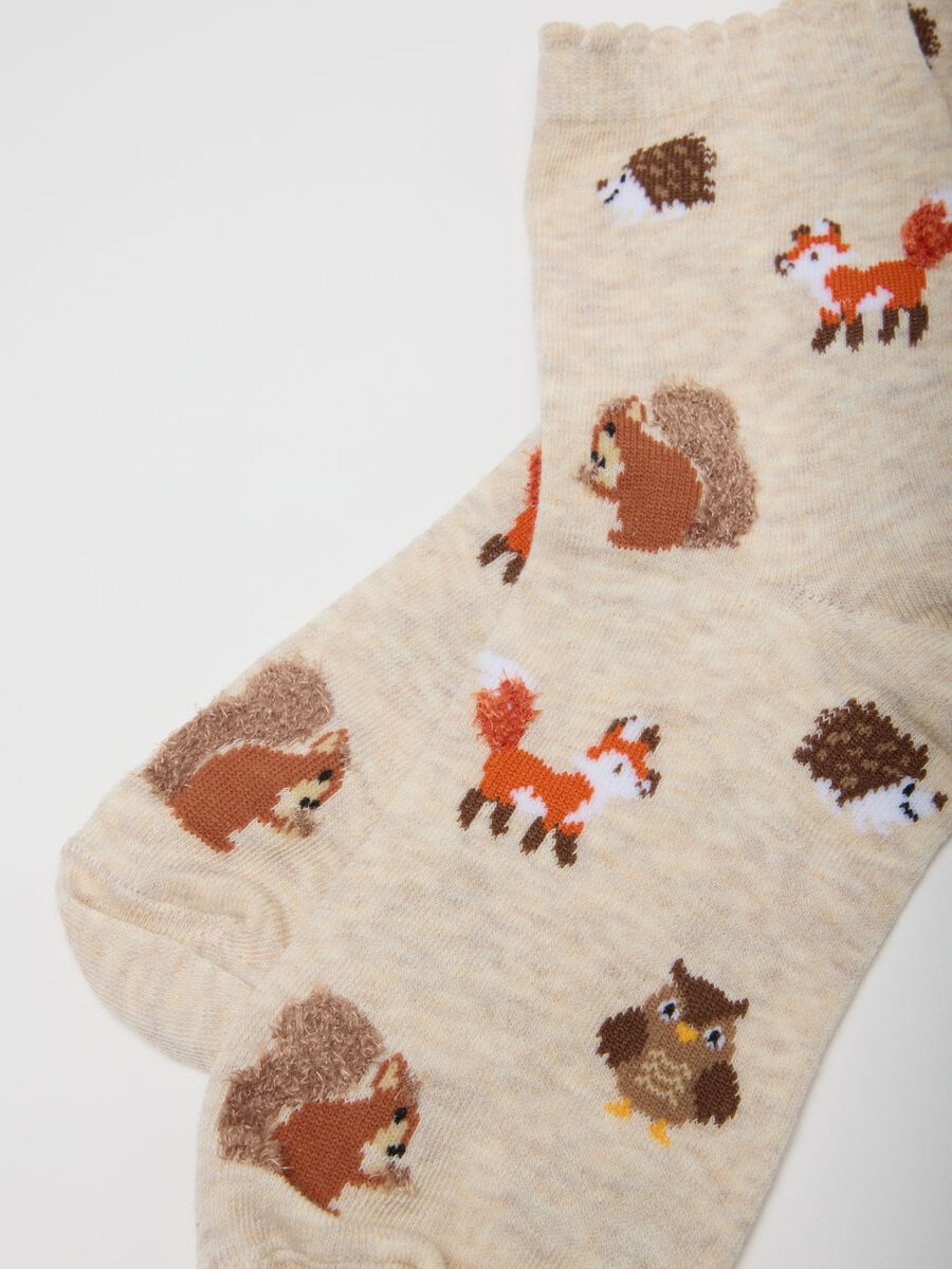 Multicolour beige sock twin pack with animal prints_2