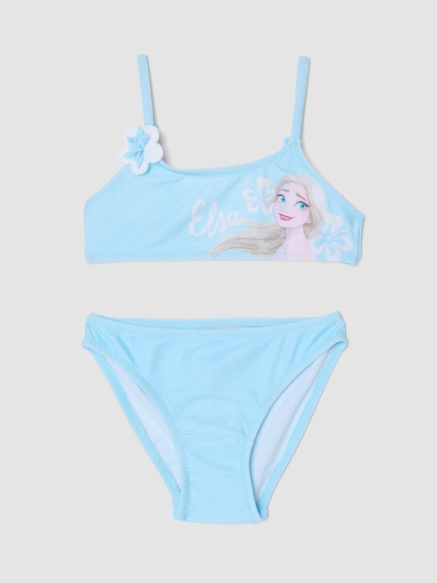 Bikini azzurro in tessuto elasticizzato con stampa Frozen per bambina_0