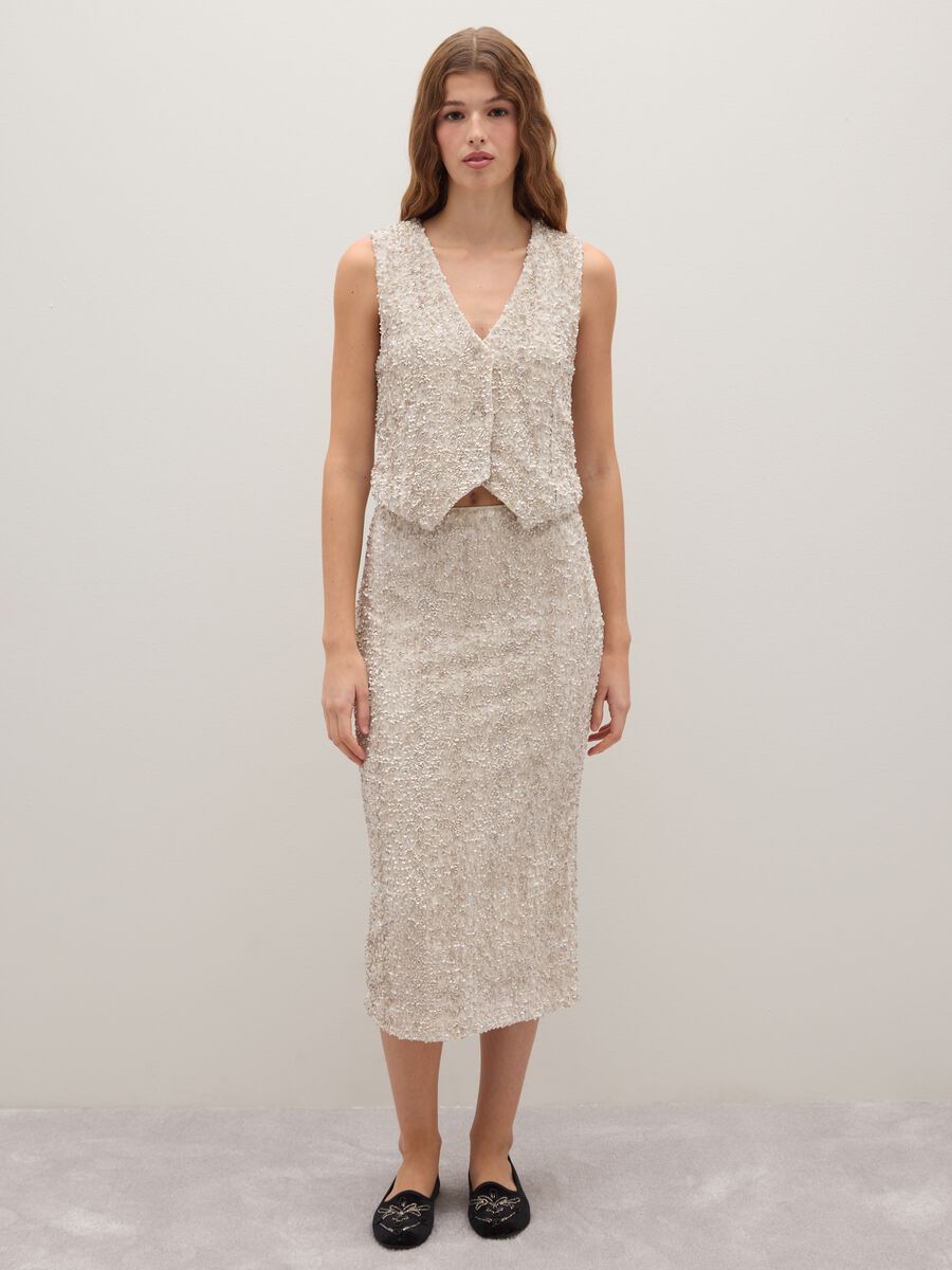 Gonna midi beige regular fit con paillettes_0