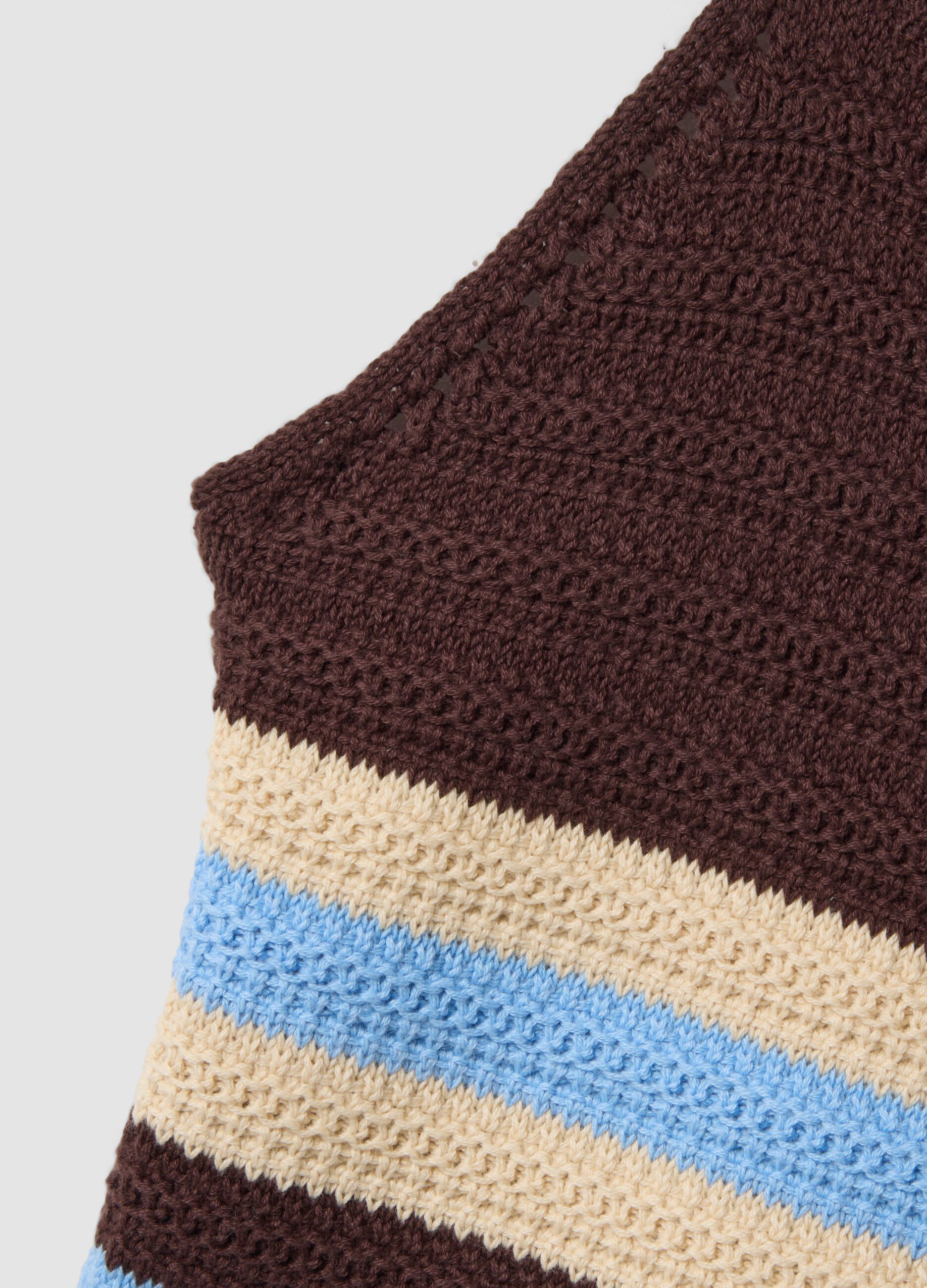 Multicolour striped pure cotton fitted knitted top