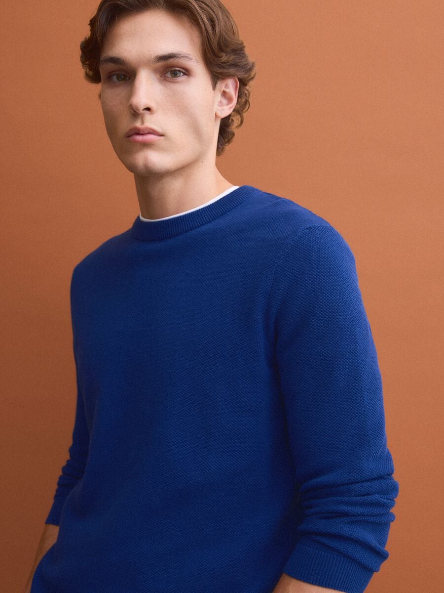 Maglia blu in puro cotone girocollo regular fit_0