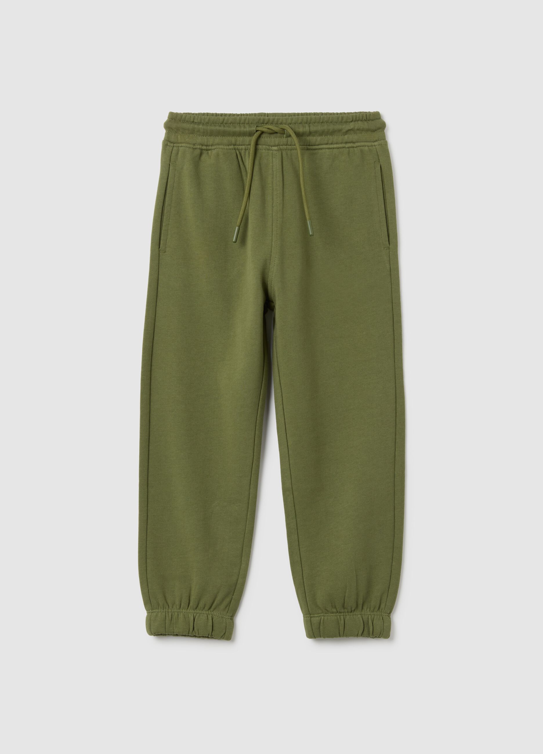 Children's green regular fit jogger trousers in pure cotton