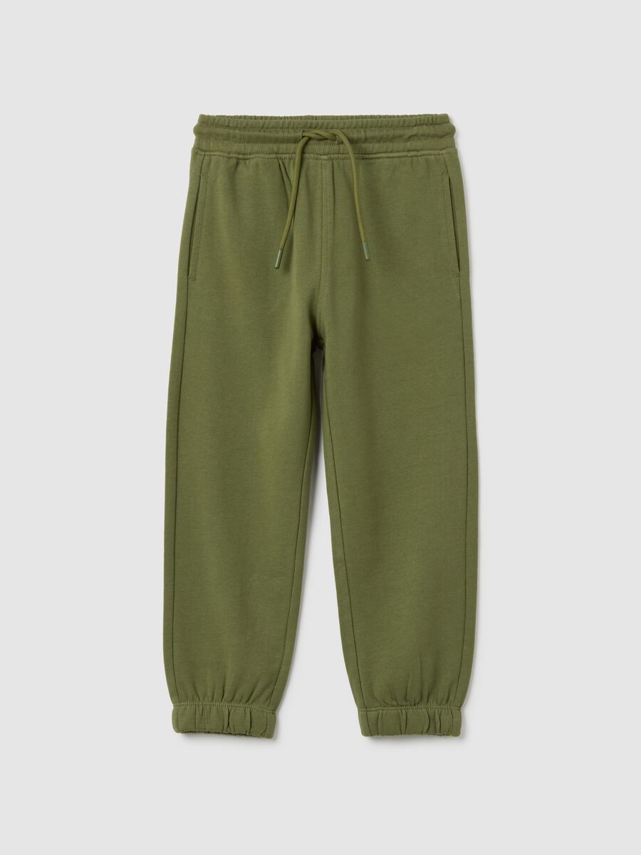 Children's green regular fit jogger trousers in pure cotton_0