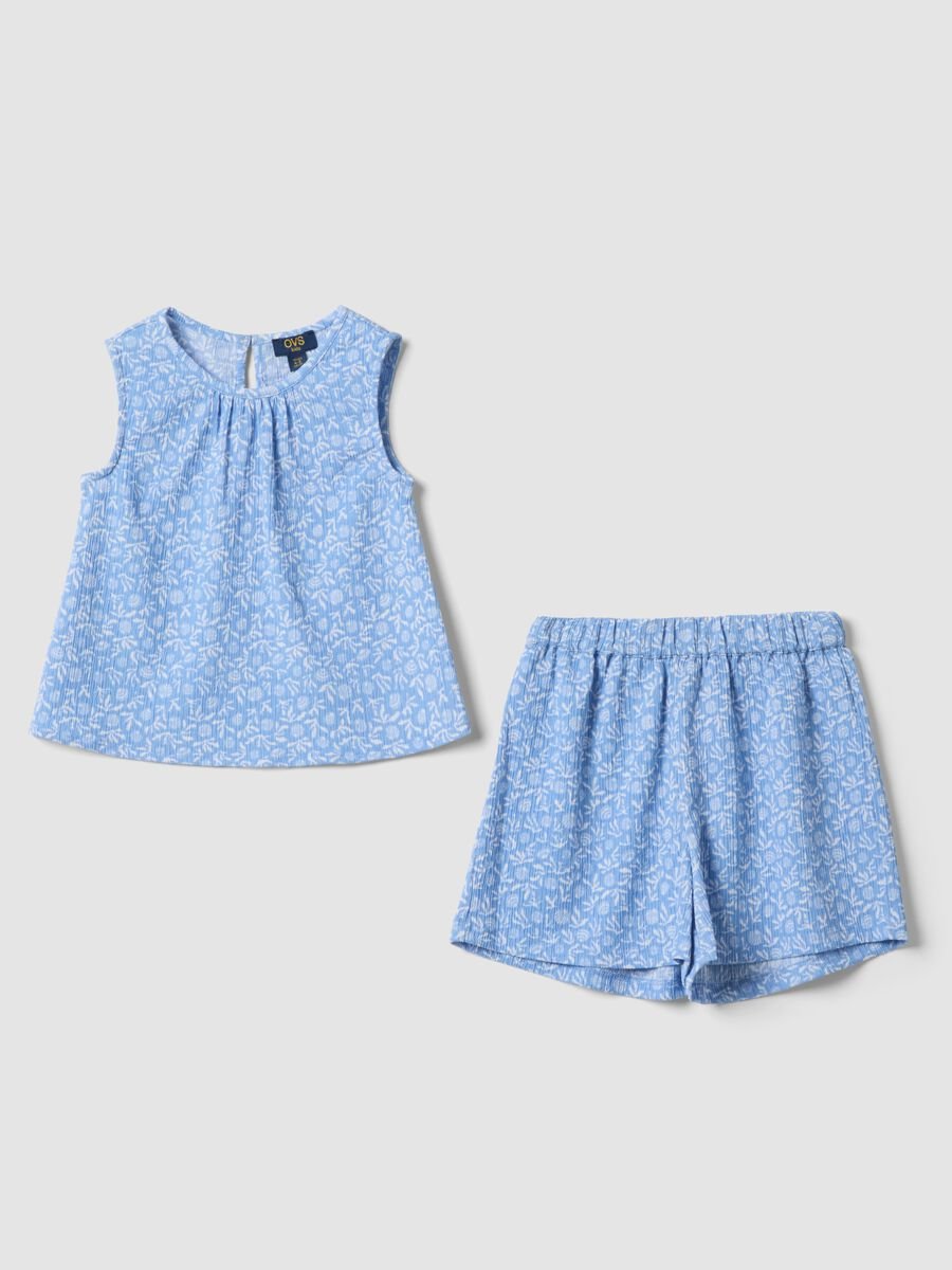 Blue stretch fabric set with sleeveless top and shorts_0