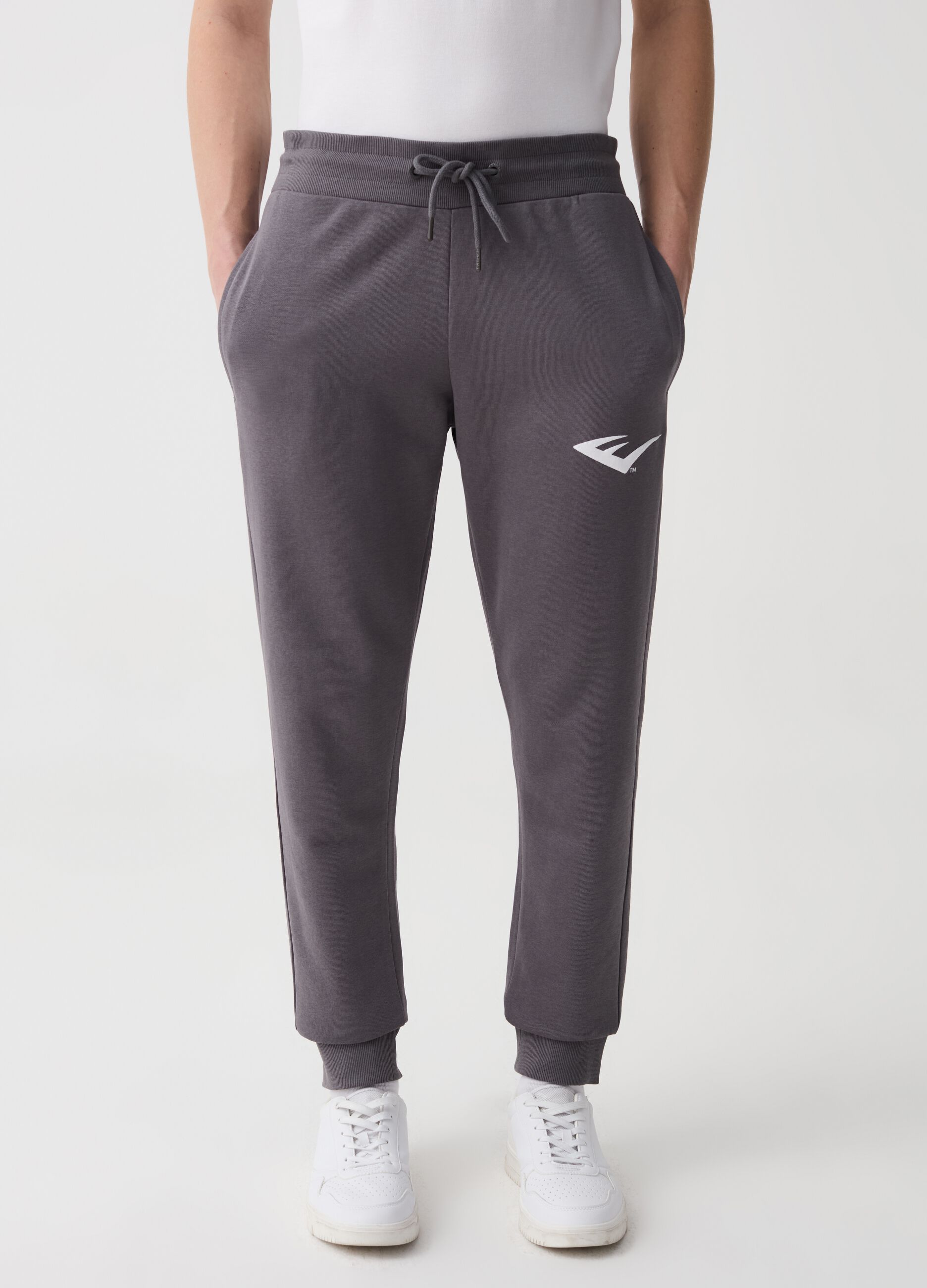 Fleece joggers with print and logo embroidery