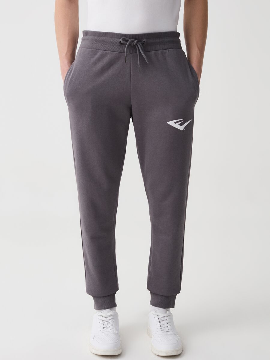 Fleece joggers with print and logo embroidery_1