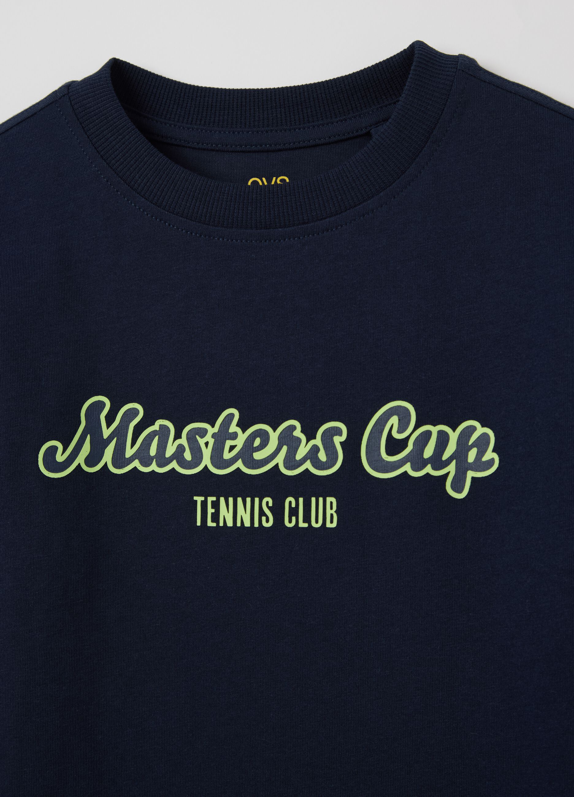 Blue cotton T-shirt with lettering print