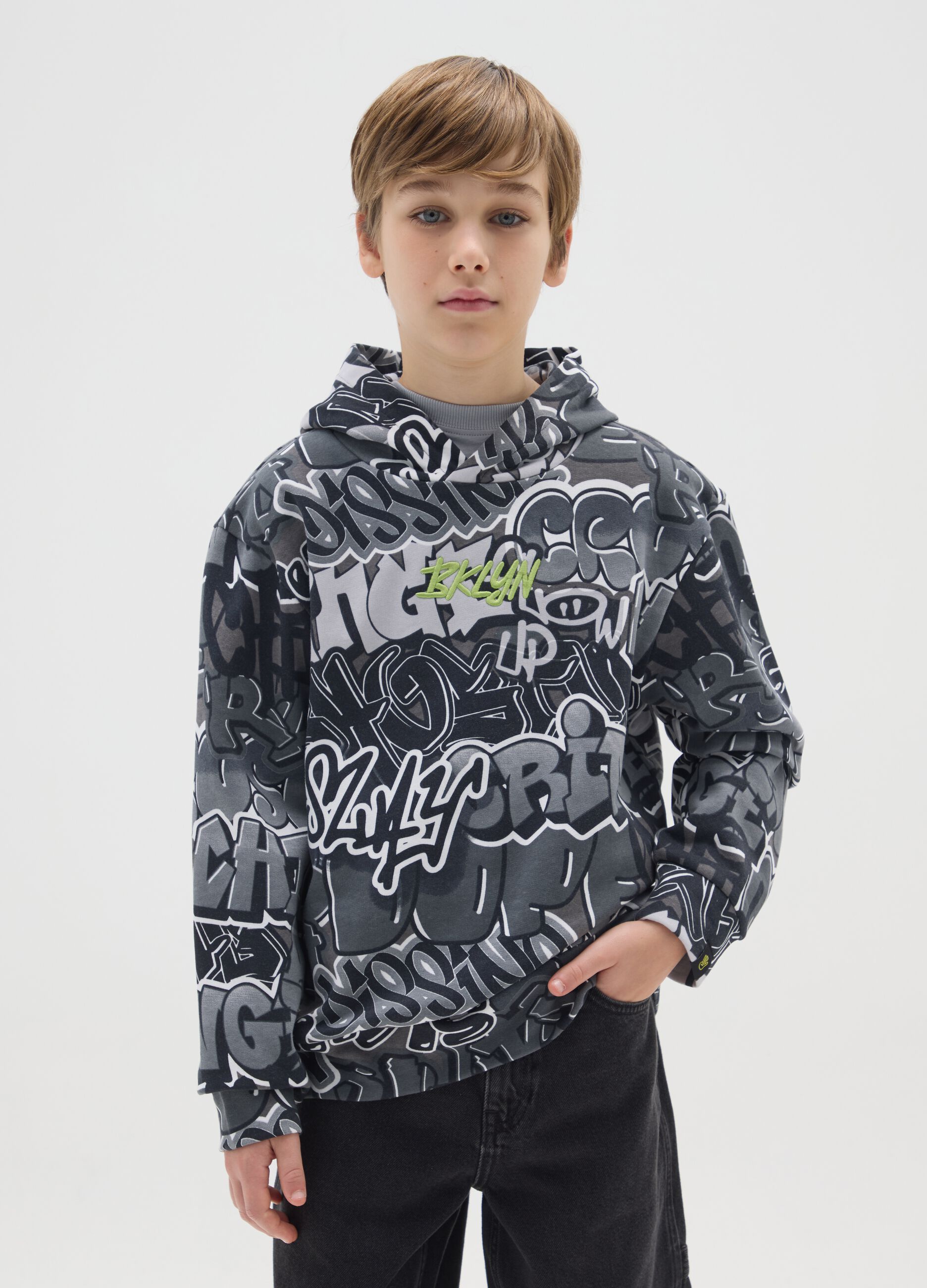 Grey cotton blend regular fit boys' sweatshirt
