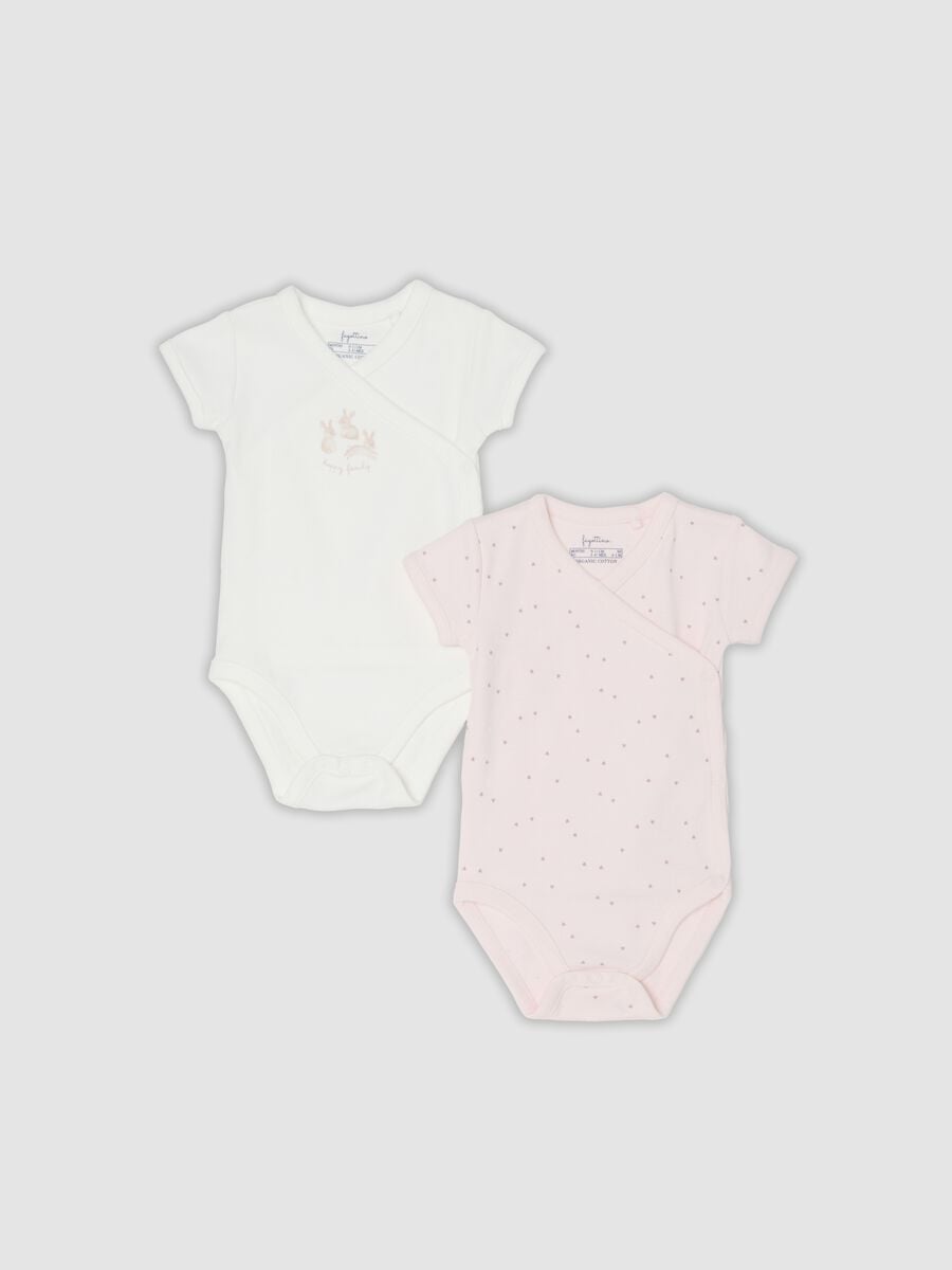Bipack di body rosa e bianco in cotone organico a maniche corte per bimbe_0