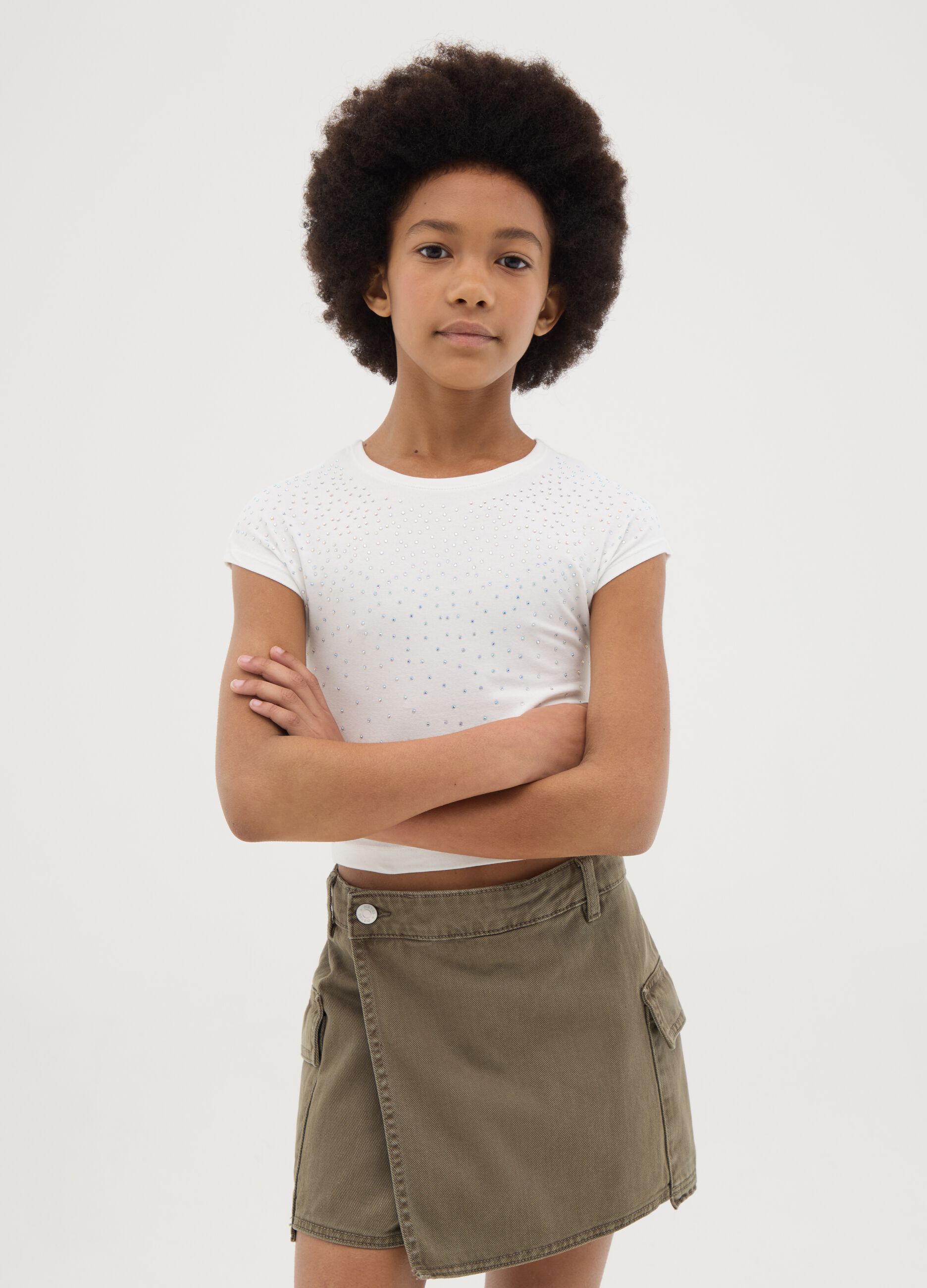 White OVS Kids T-shirt with rhinestones