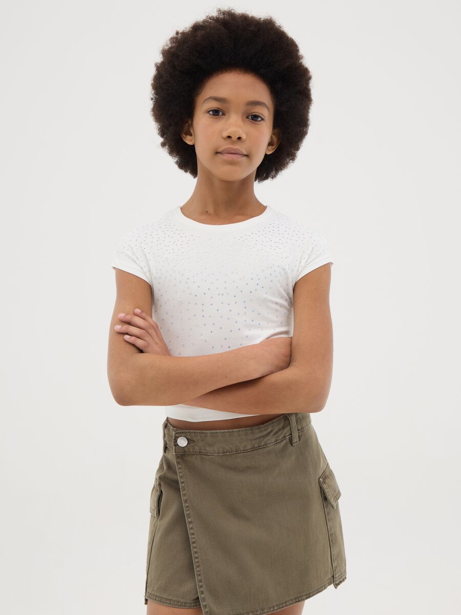 White OVS Kids T-shirt with rhinestones_0