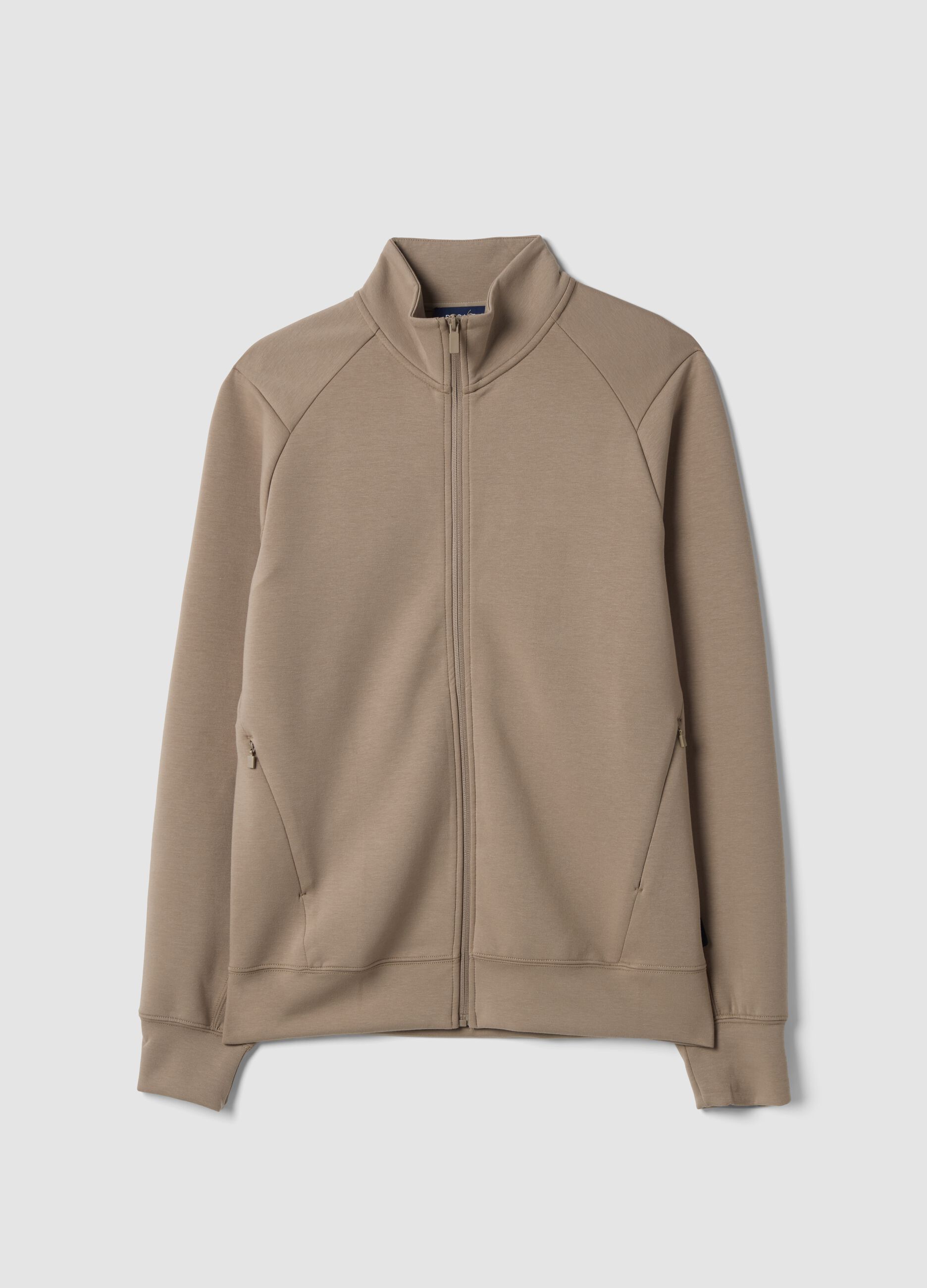 Full-zip beige con colletto in tessuto elasticizzato Easy Dry regular fit