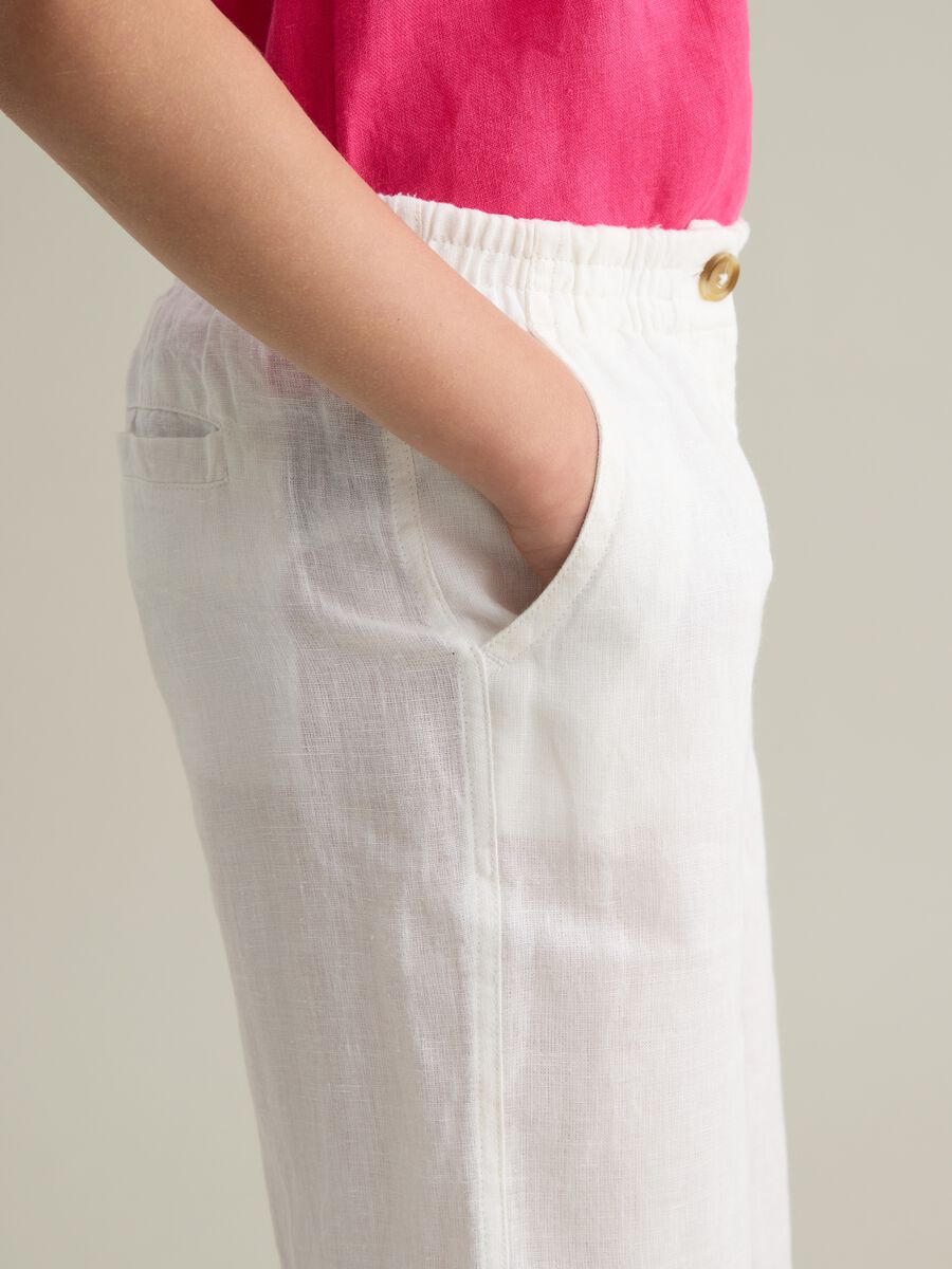 Girls' pure white linen wide leg trousers_3