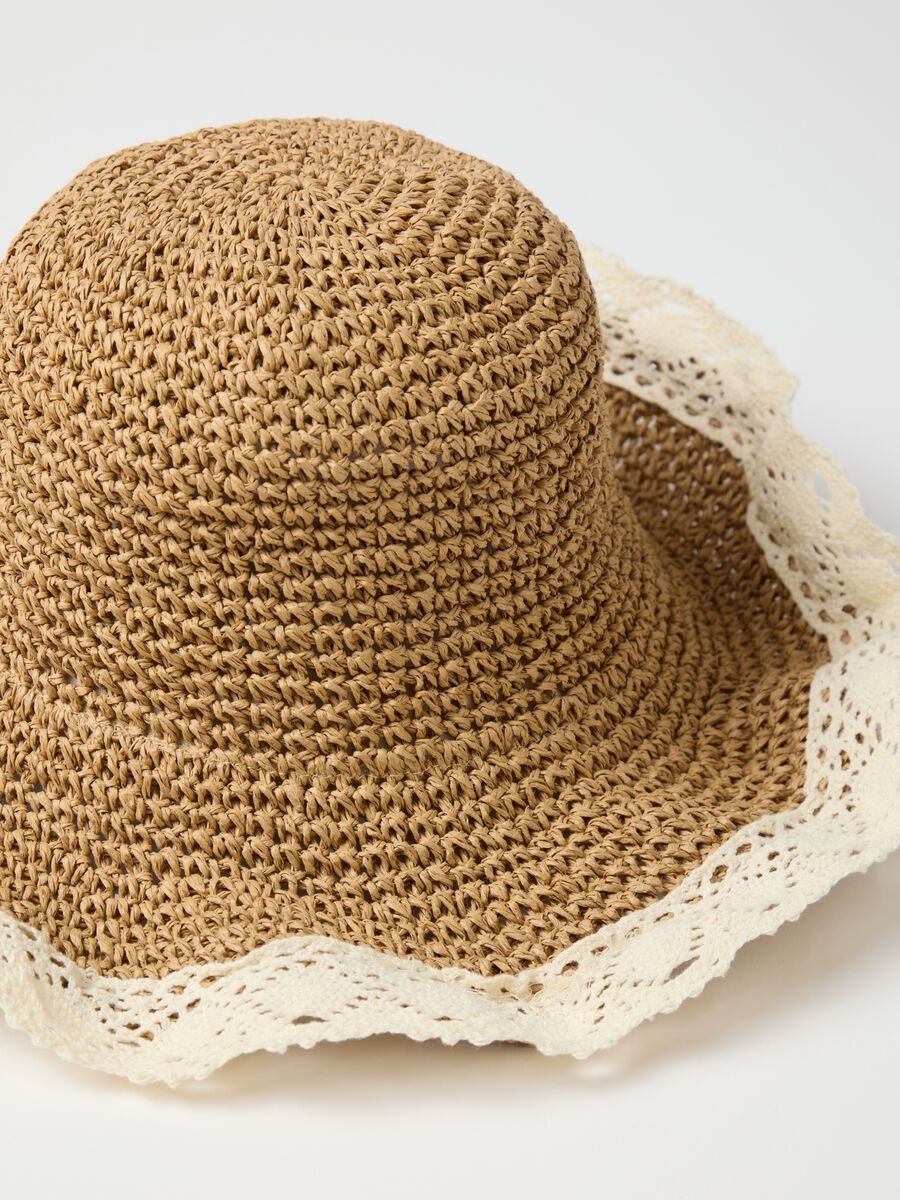 Women's multicolour straw hat with crocheted edge_1