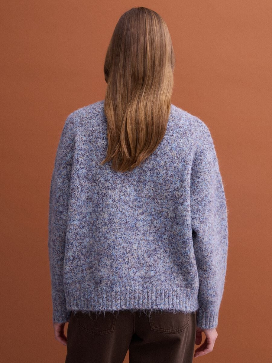 Blue m&eacute;lange crew-neck jumper in stretch wool_3