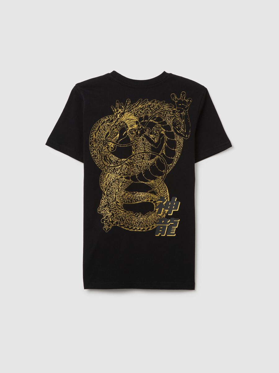 Boys’ T-shirt in black 100% cotton with over-sized fit and golden dragon_4