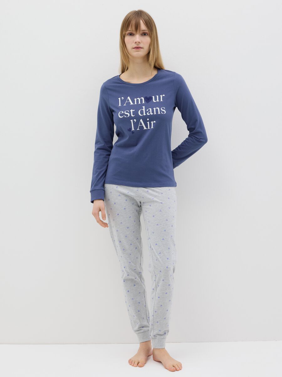 Cotton pyjamas with small hearts print_0