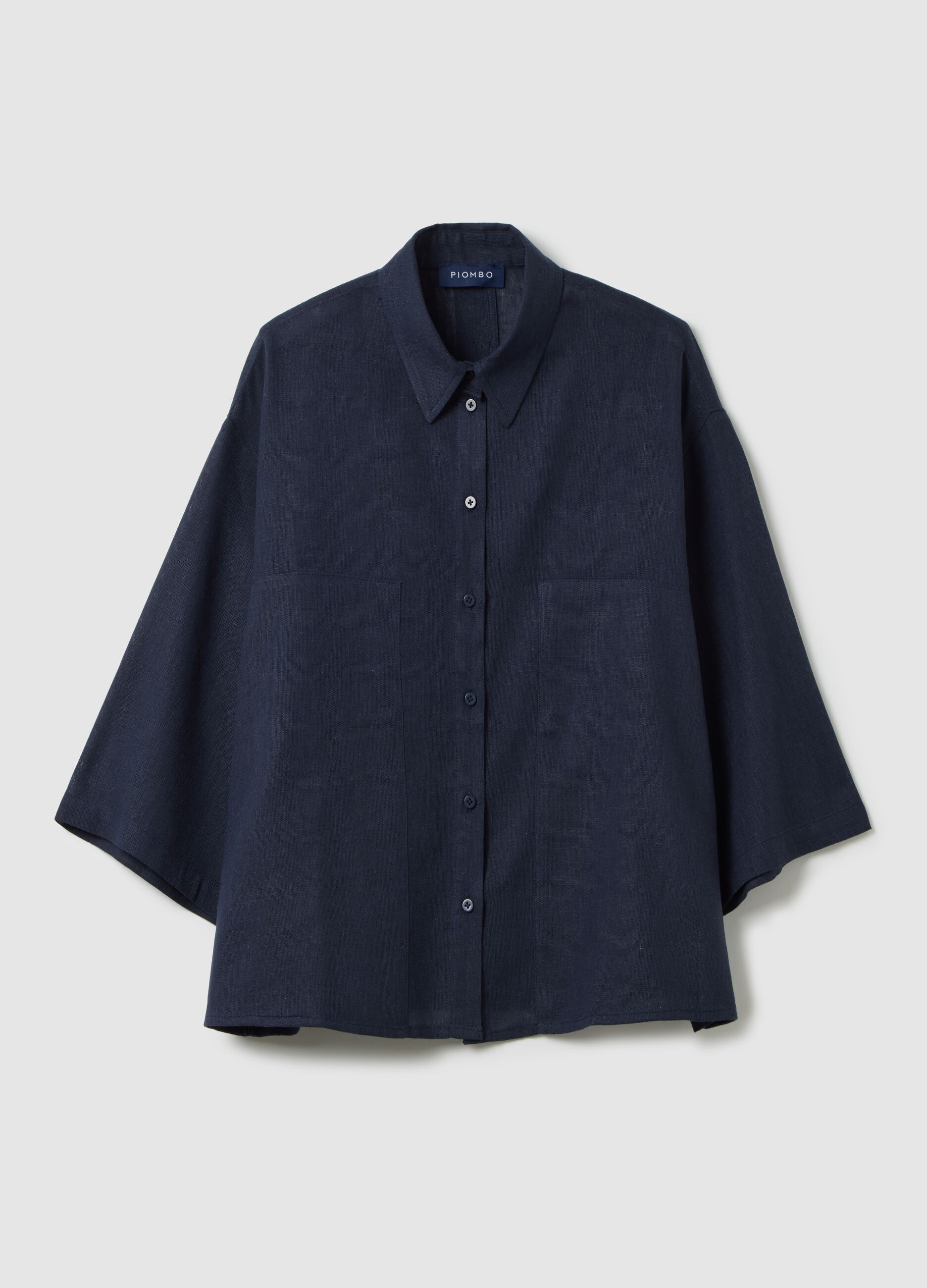Women's oversize shirt in dark blue linen blend
