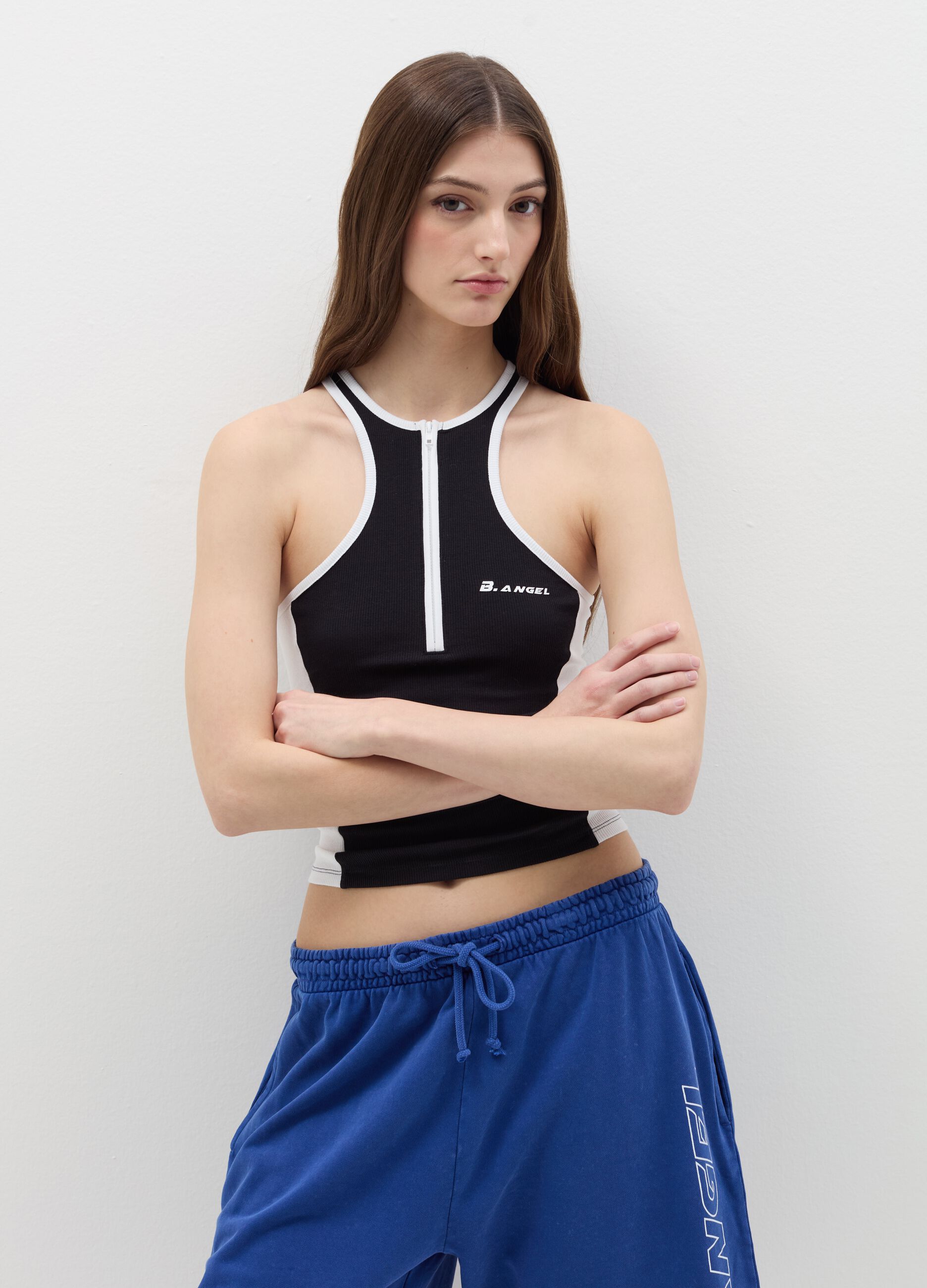 B.ANGEL X THE SEA BEYOND cropped tank top with zip