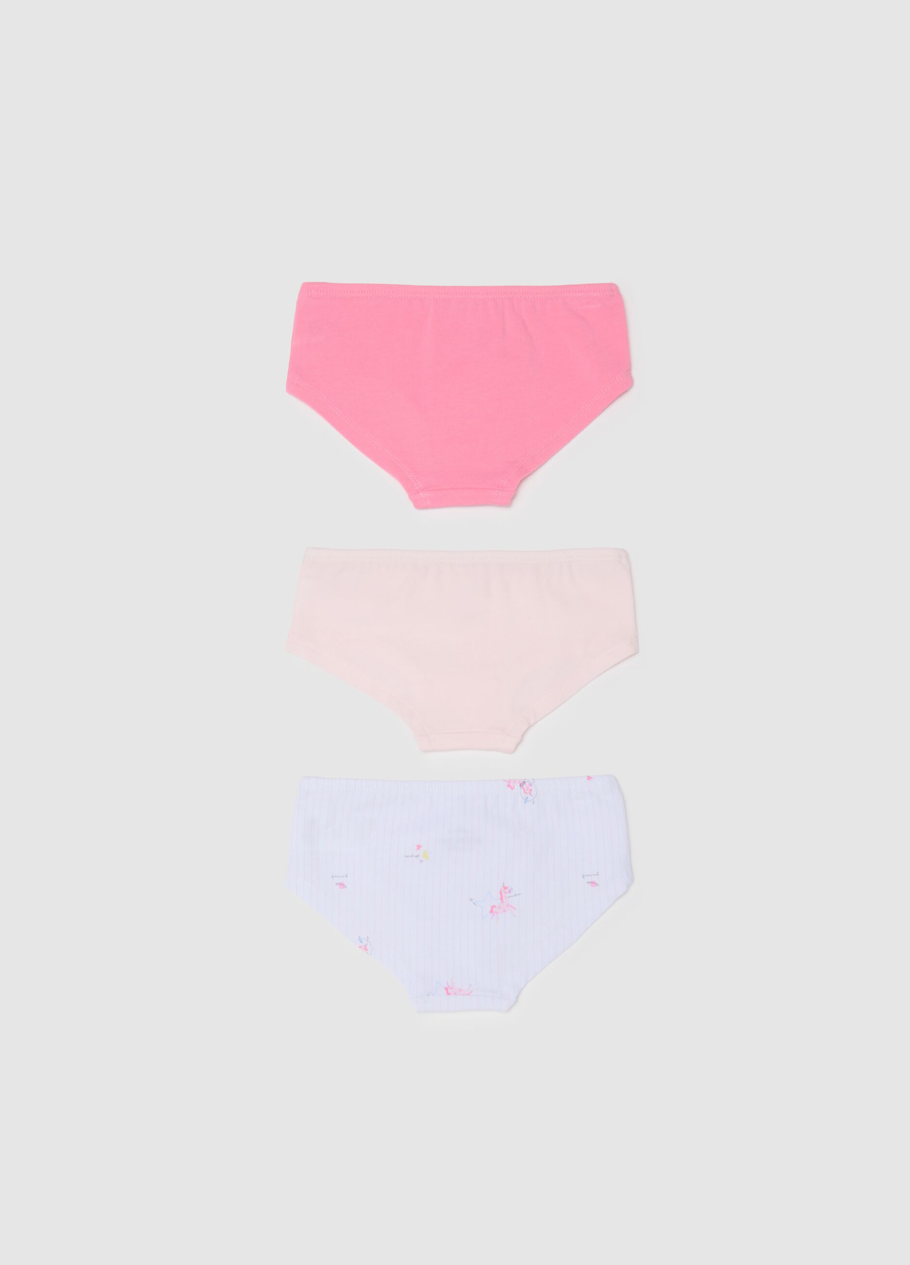 Set of 3 girl's multicolour elasticated cotton briefs