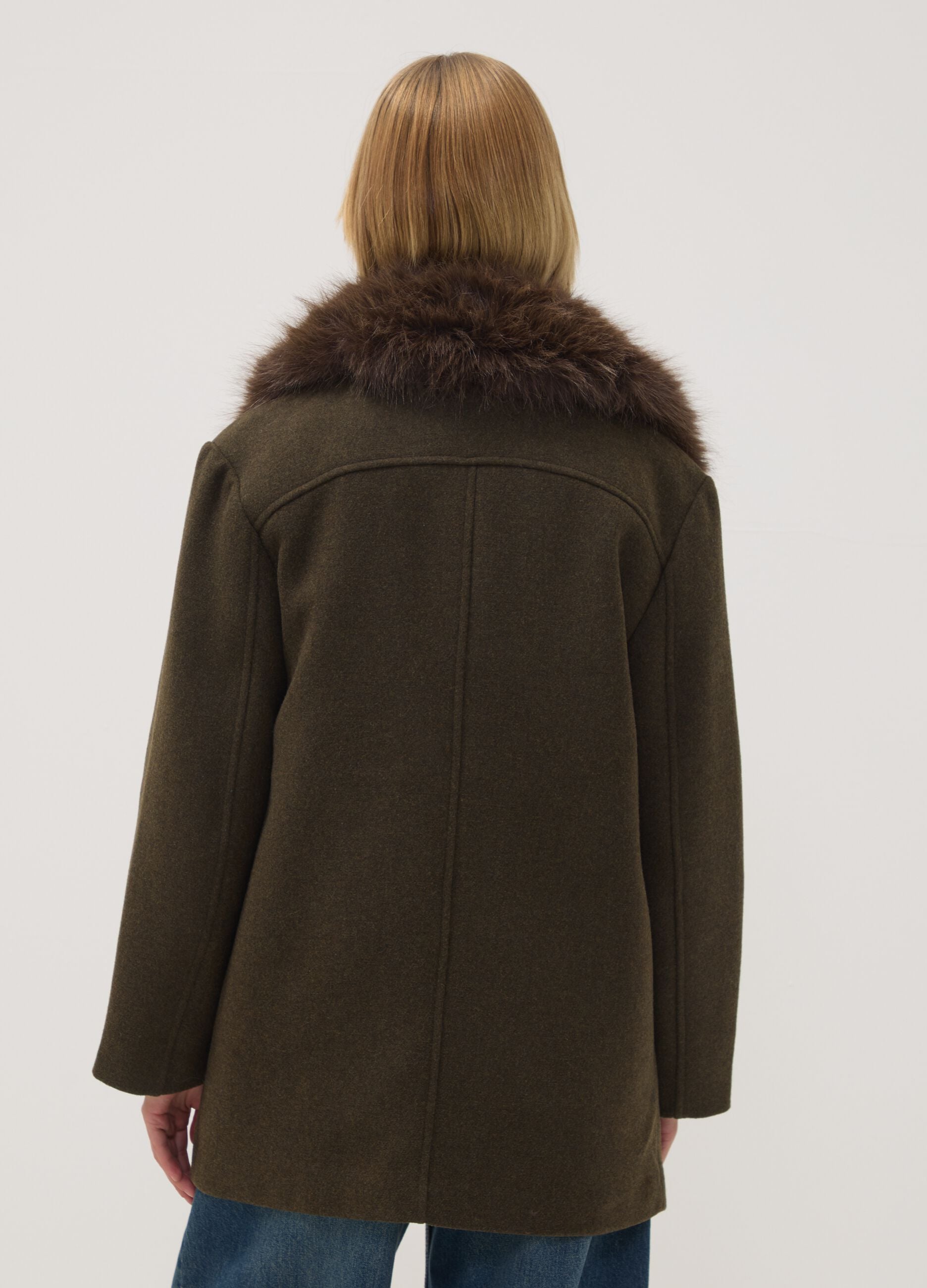 Brown wool and viscose-blend coat with contrast collar