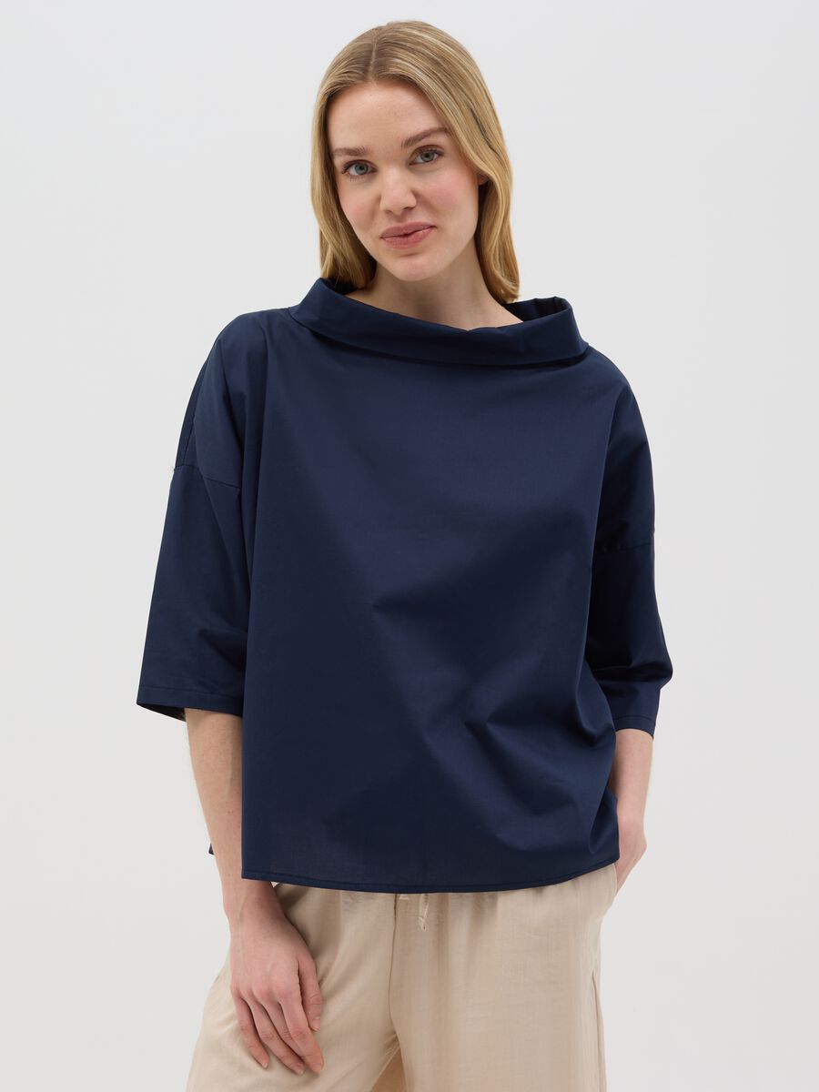 Long Sleeve Blue Top with Soft Neckline Hybrid_0