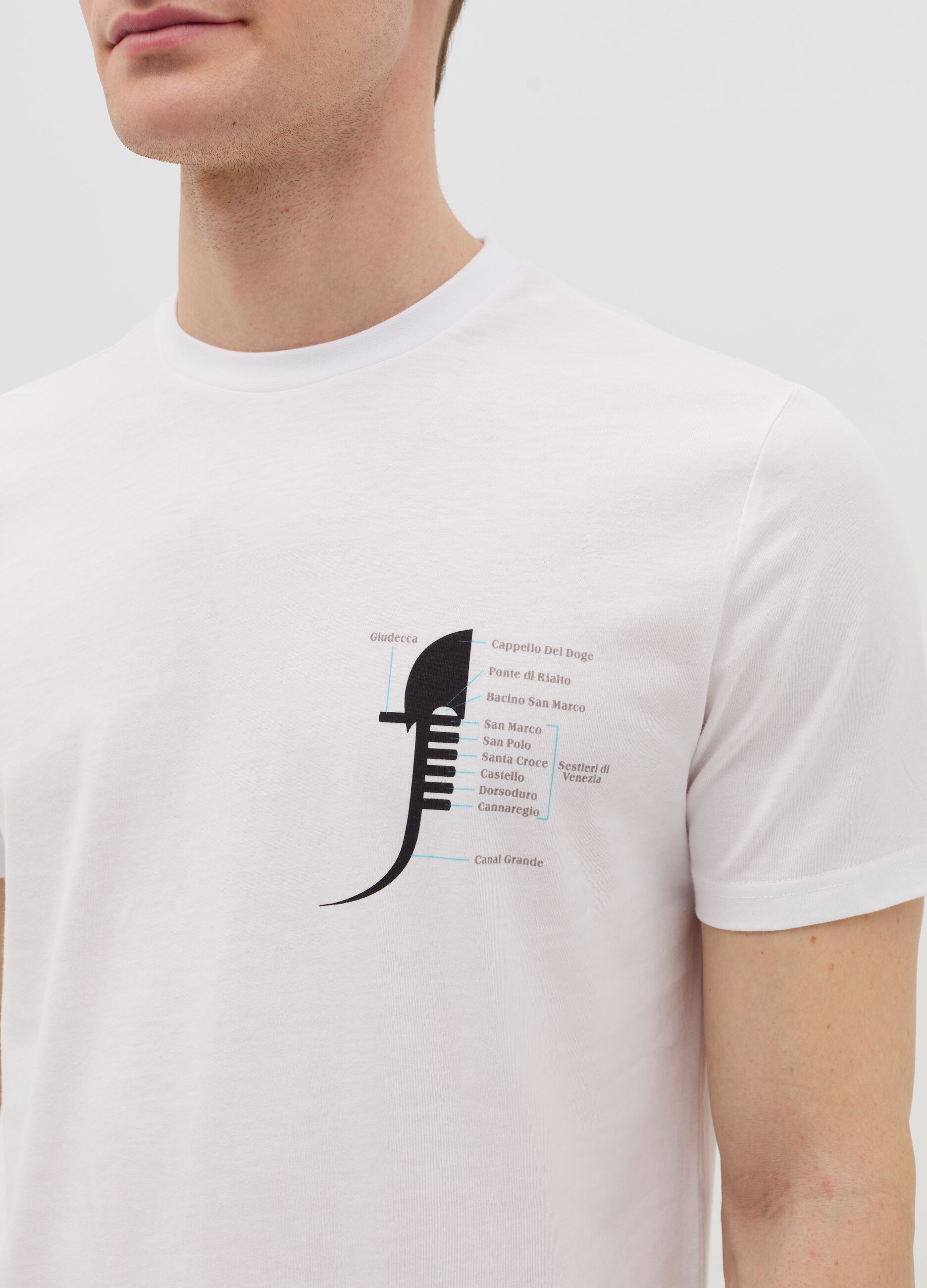 Cotton T-shirt with gondola prow head print