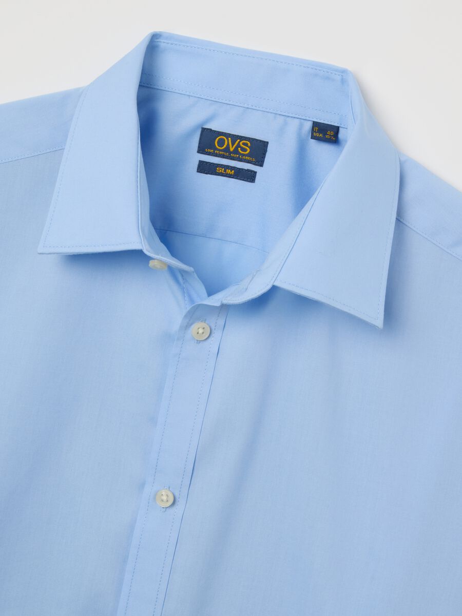 Slim Blue Cotton Blend Shirt_1