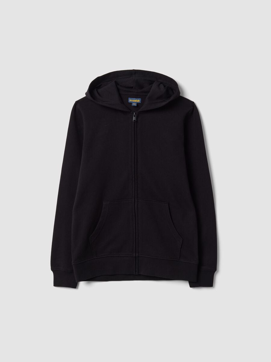 Black organic cotton hooded sweatshirt, regular fit, for boys_0