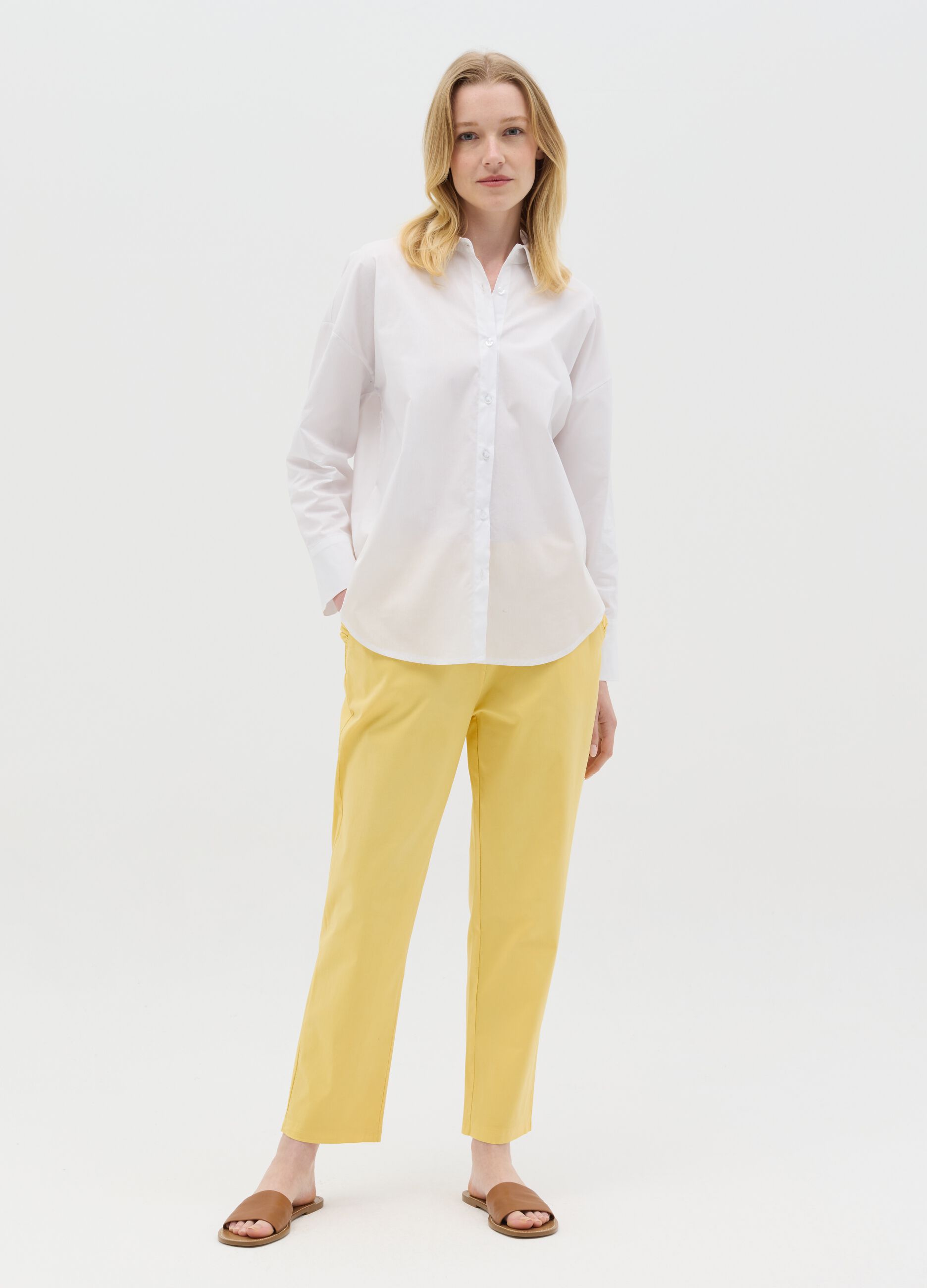 Stretch cotton trousers with drawstring