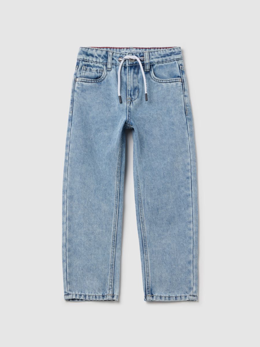 Straight-fit jeans with acid wash and drawstring_0