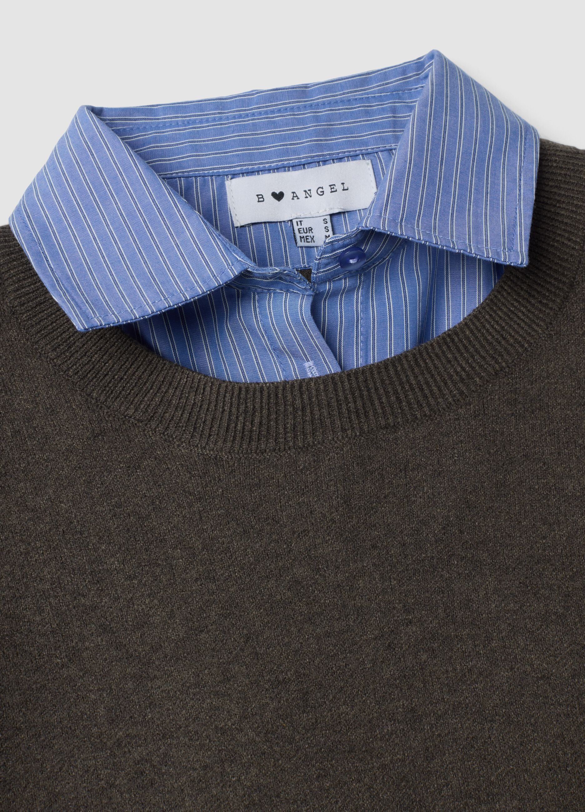 Brown double-layer regular-fit jumper in viscose and wool blend
