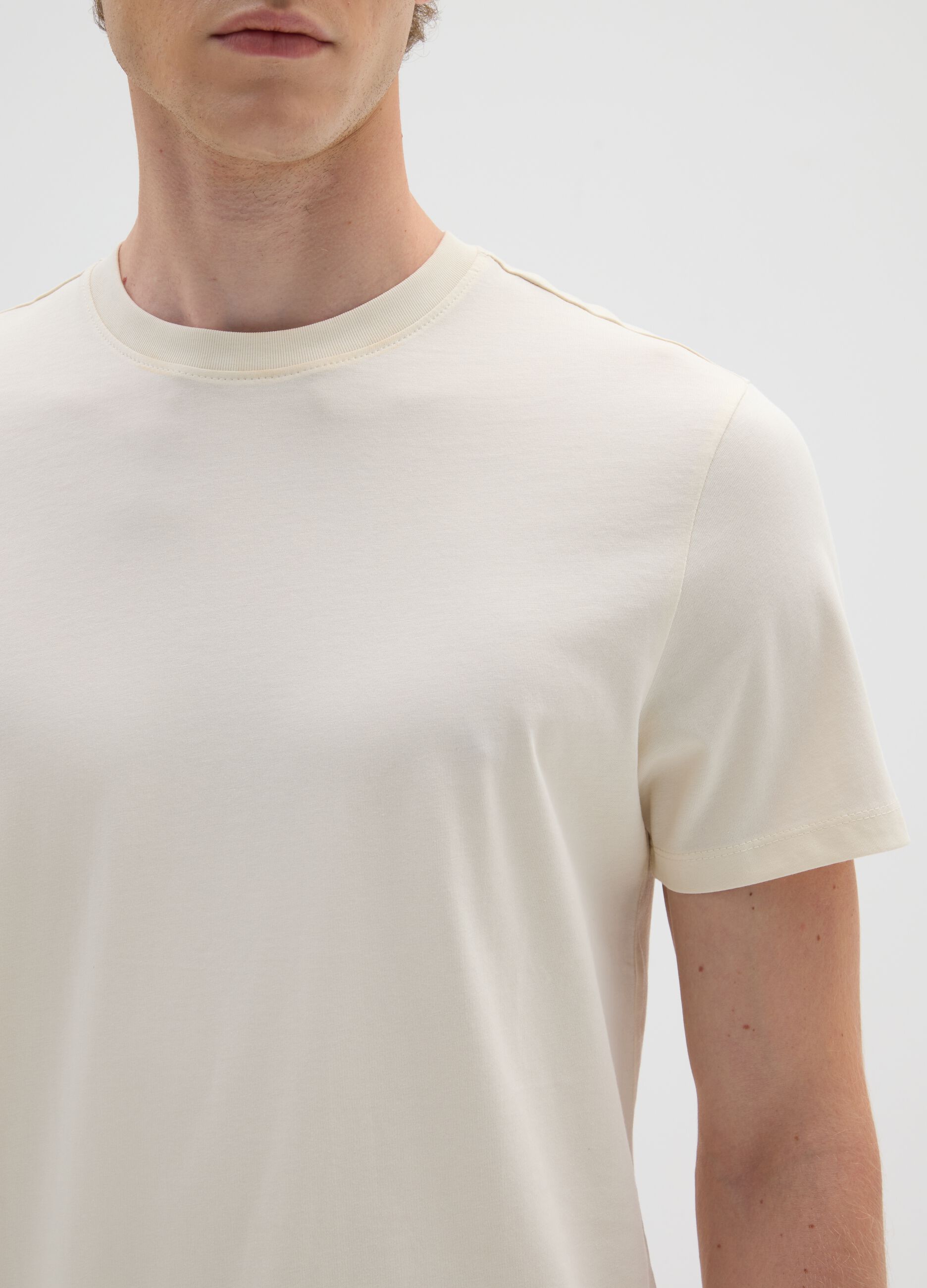 Beige Regular Fit Pure Cotton T-shirt