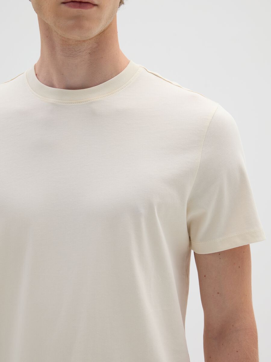 Beige Regular Fit Pure Cotton T-shirt_3